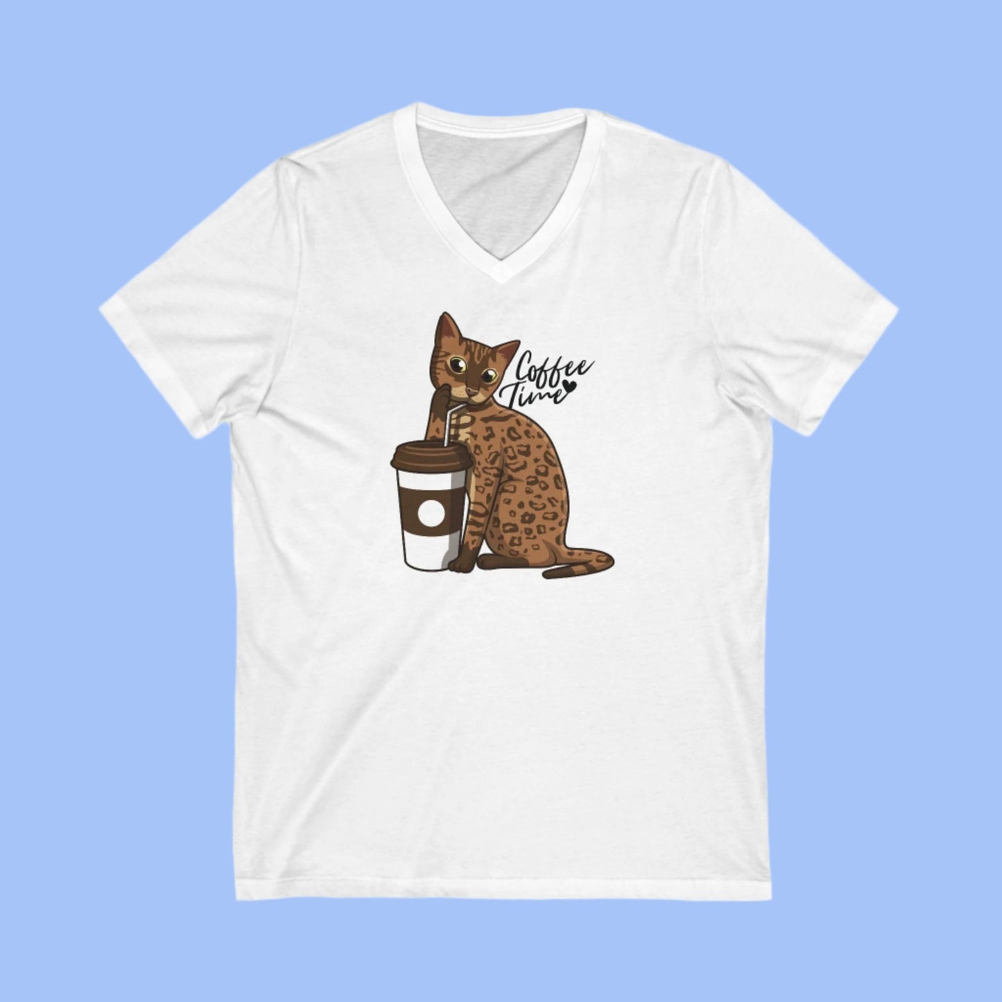 White Drinking Cat T-Shirt Unisex V-Neck