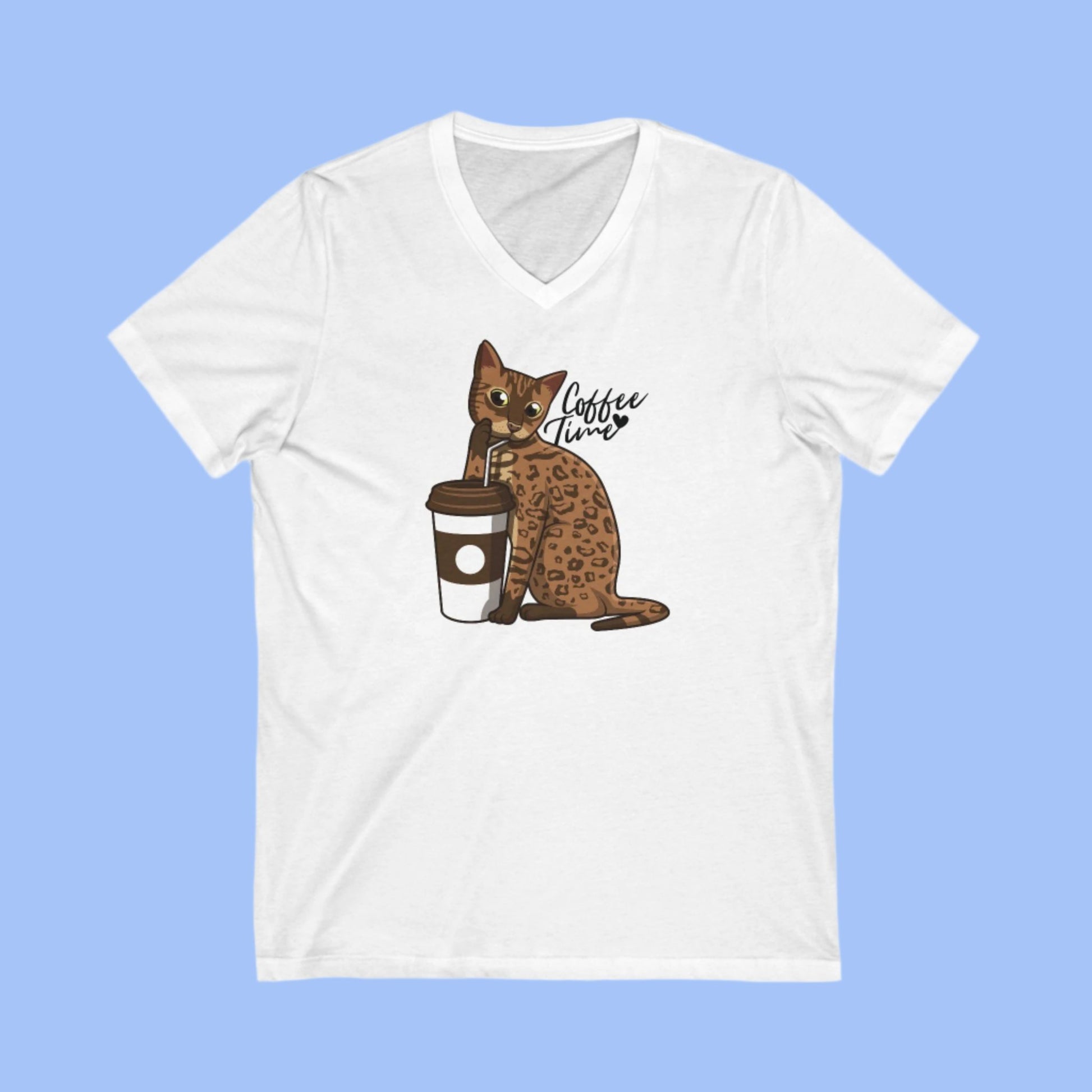 White Drinking Cat T-Shirt Unisex V-Neck