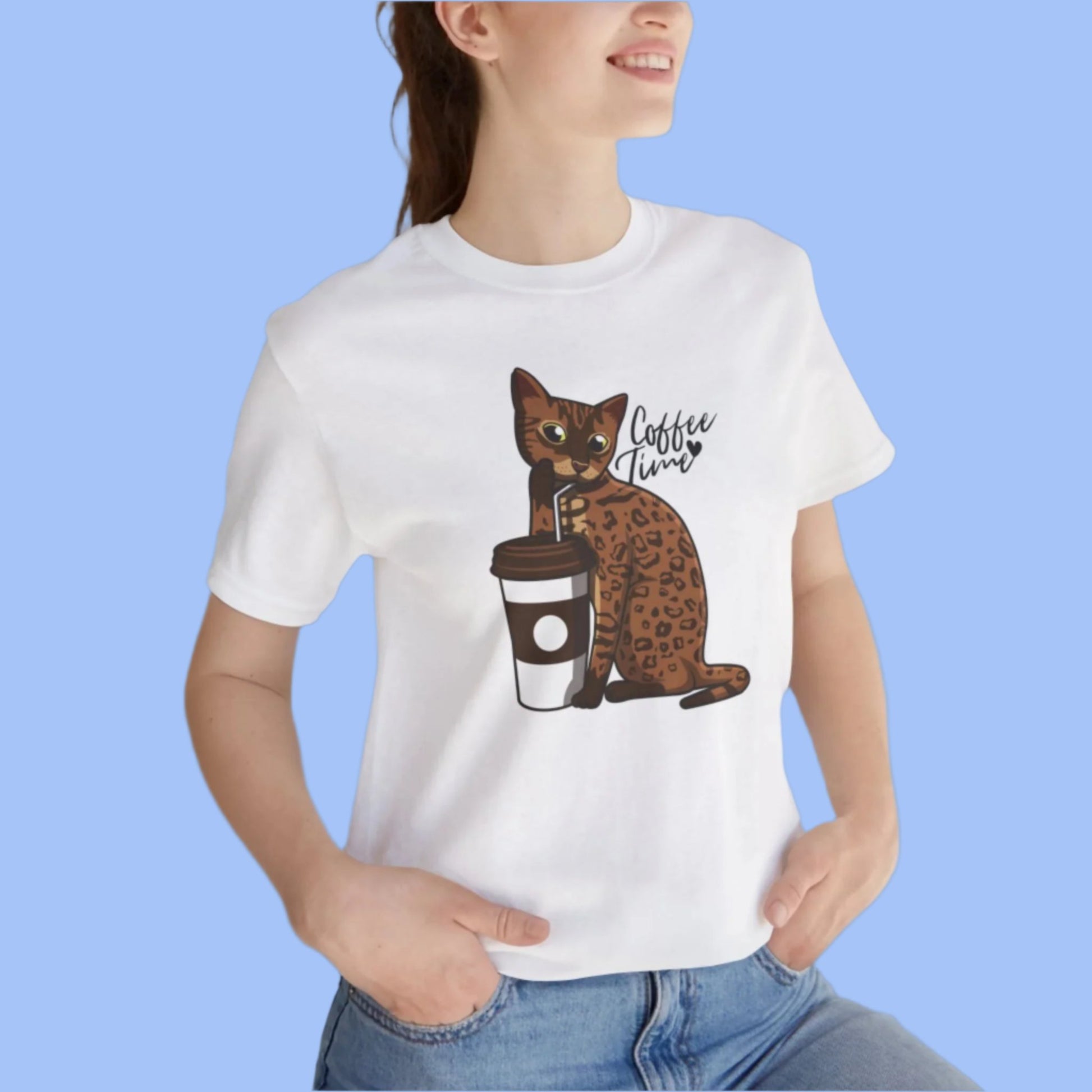 White Drinking Cat T-Shirt Unisex