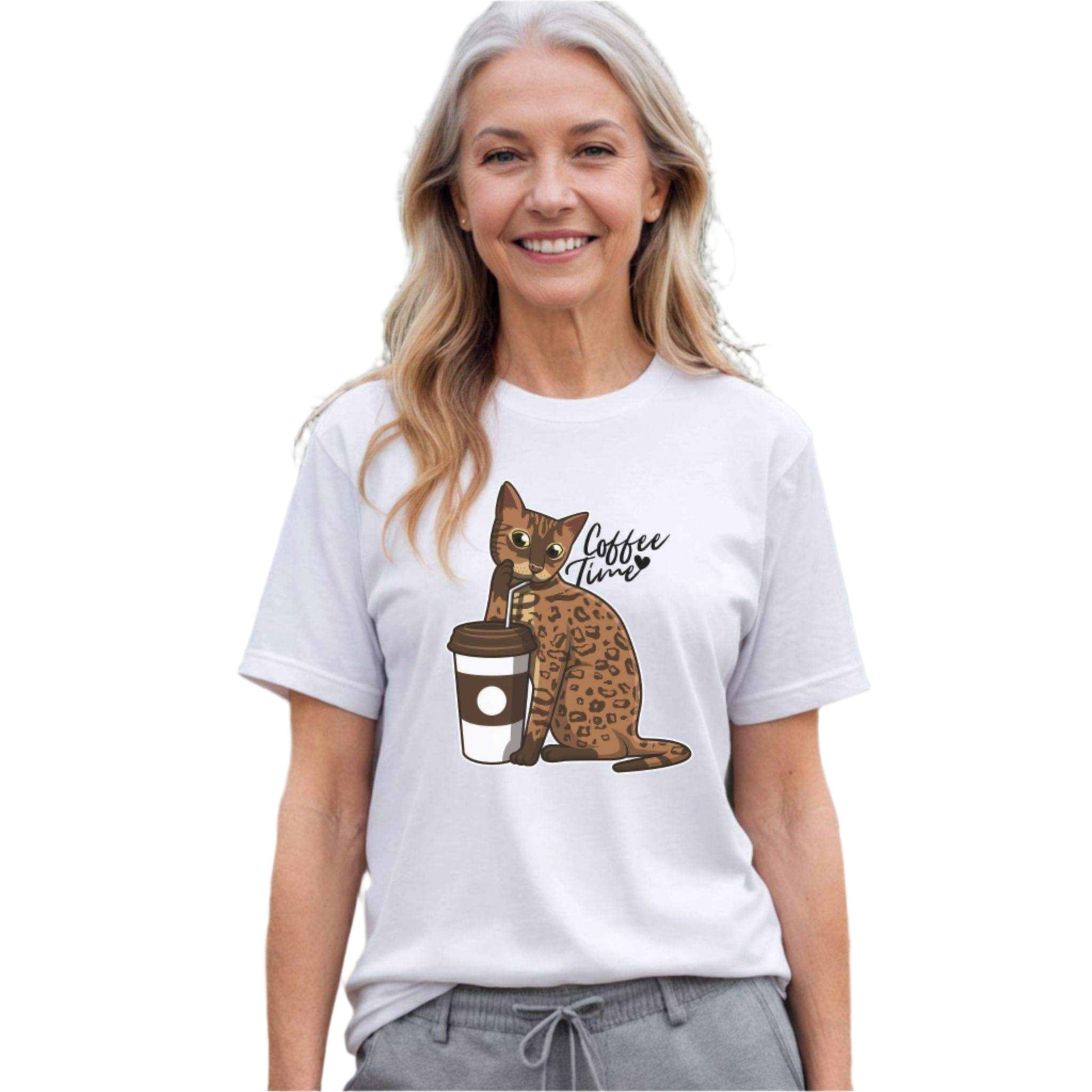 White Drinking Cat T-Shirt Unisex