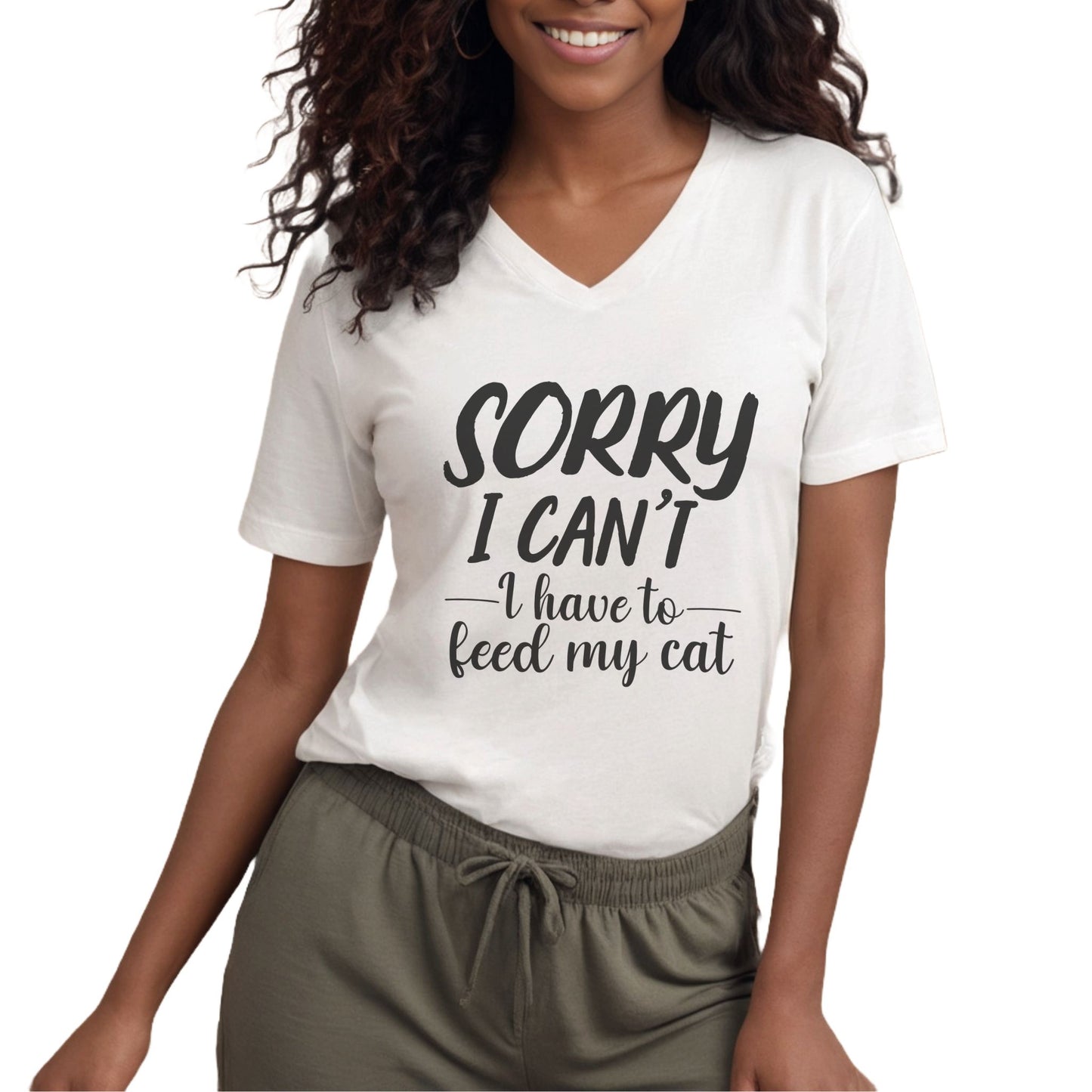 White Feed My Cat V-Neck T-Shirt Unisex