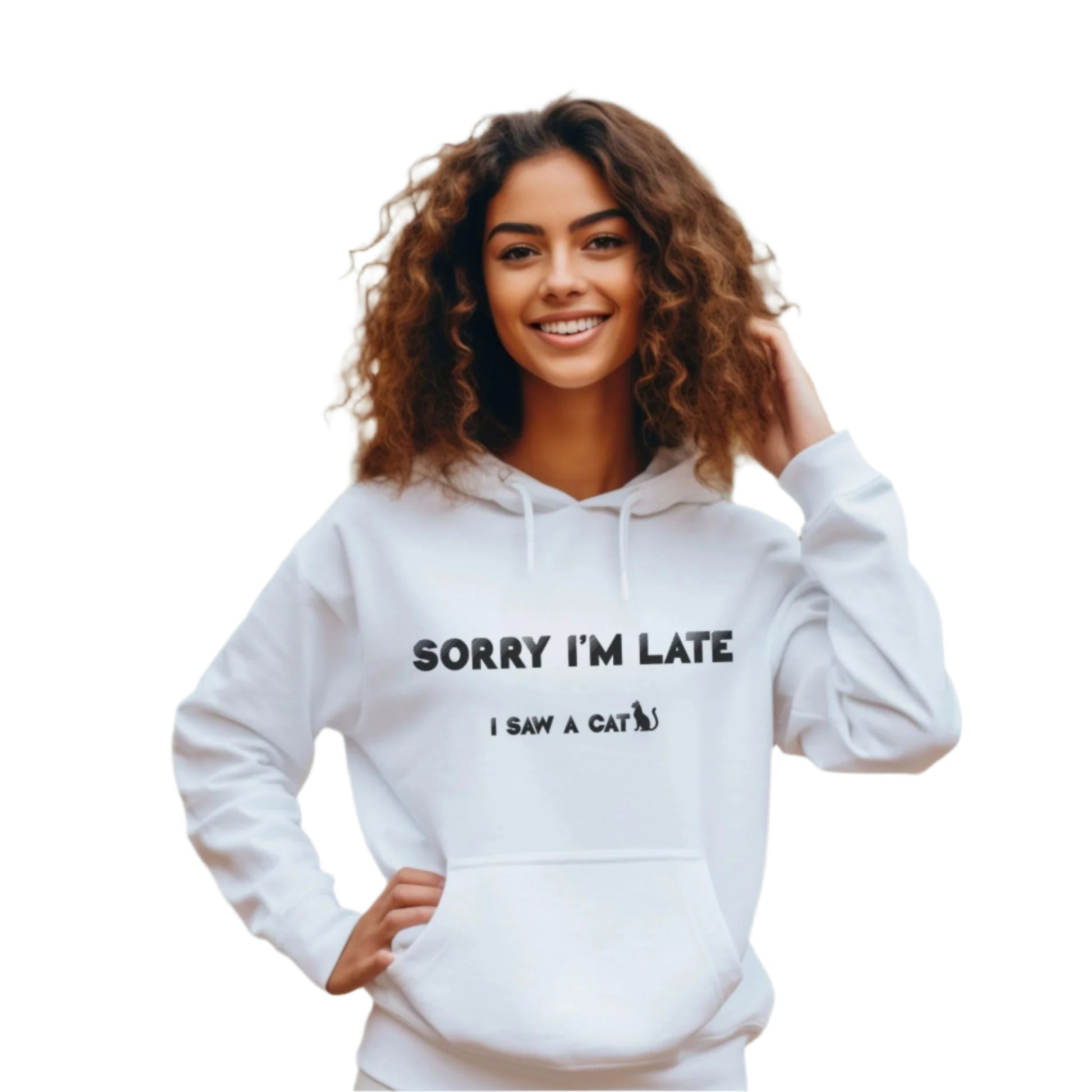 White I Saw A Cat Hooded Sweatshirt  Unisex