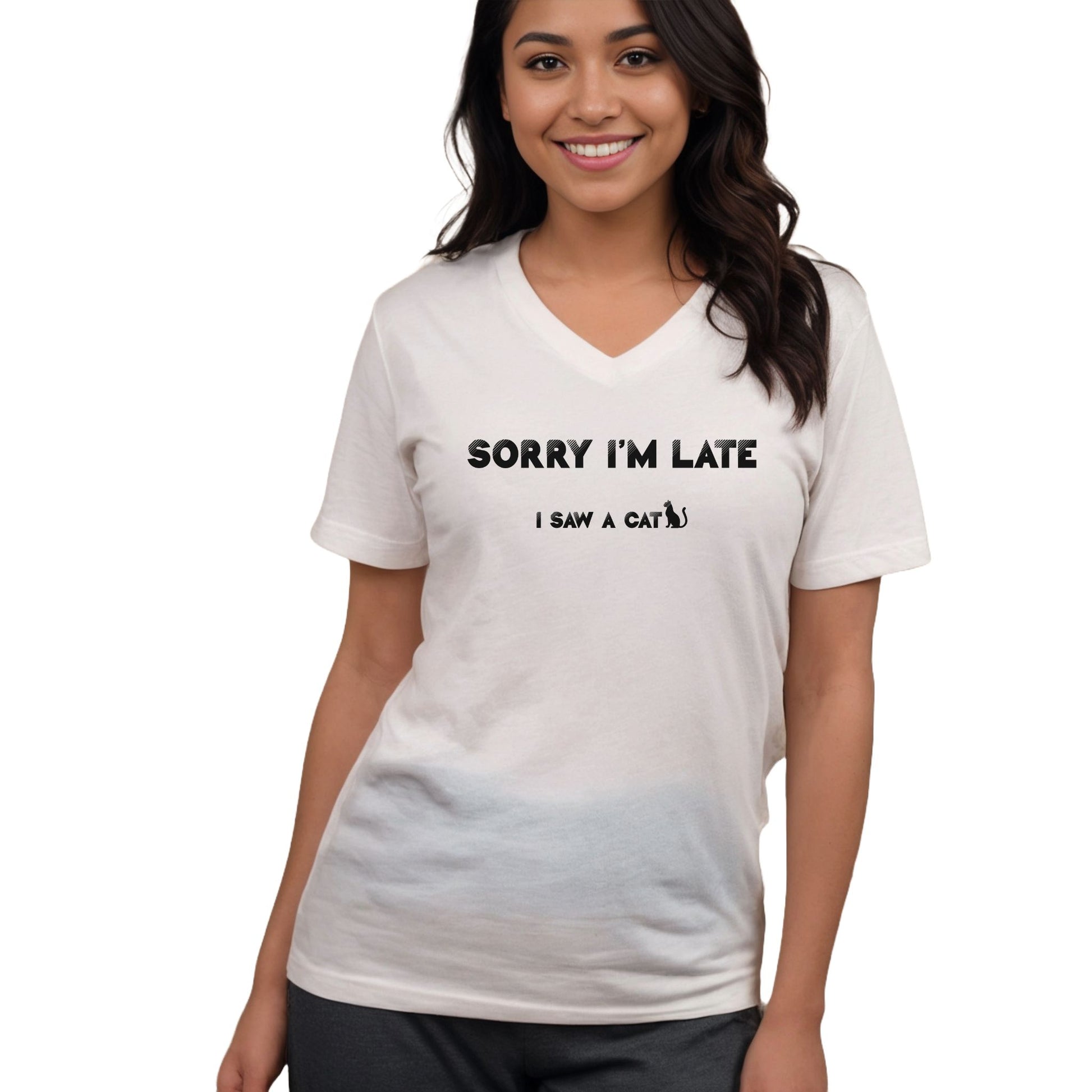 White_I Saw A Cat V-Neck Unisex T-Shirt