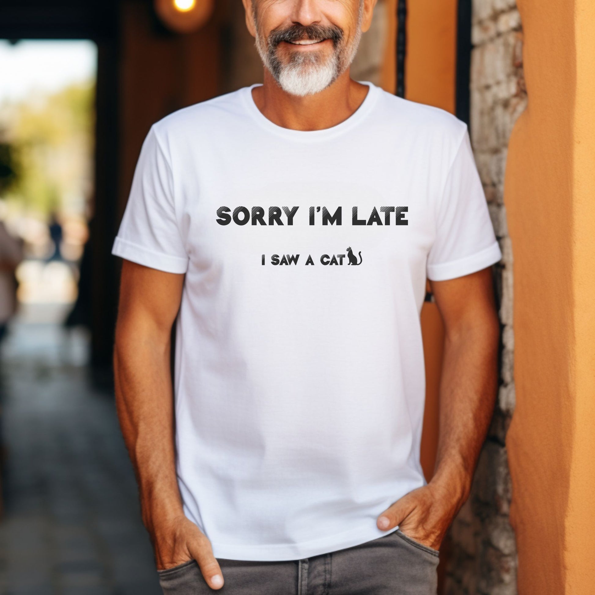 White I Saw A Cat T-Shirt Unisex Crew Neck 