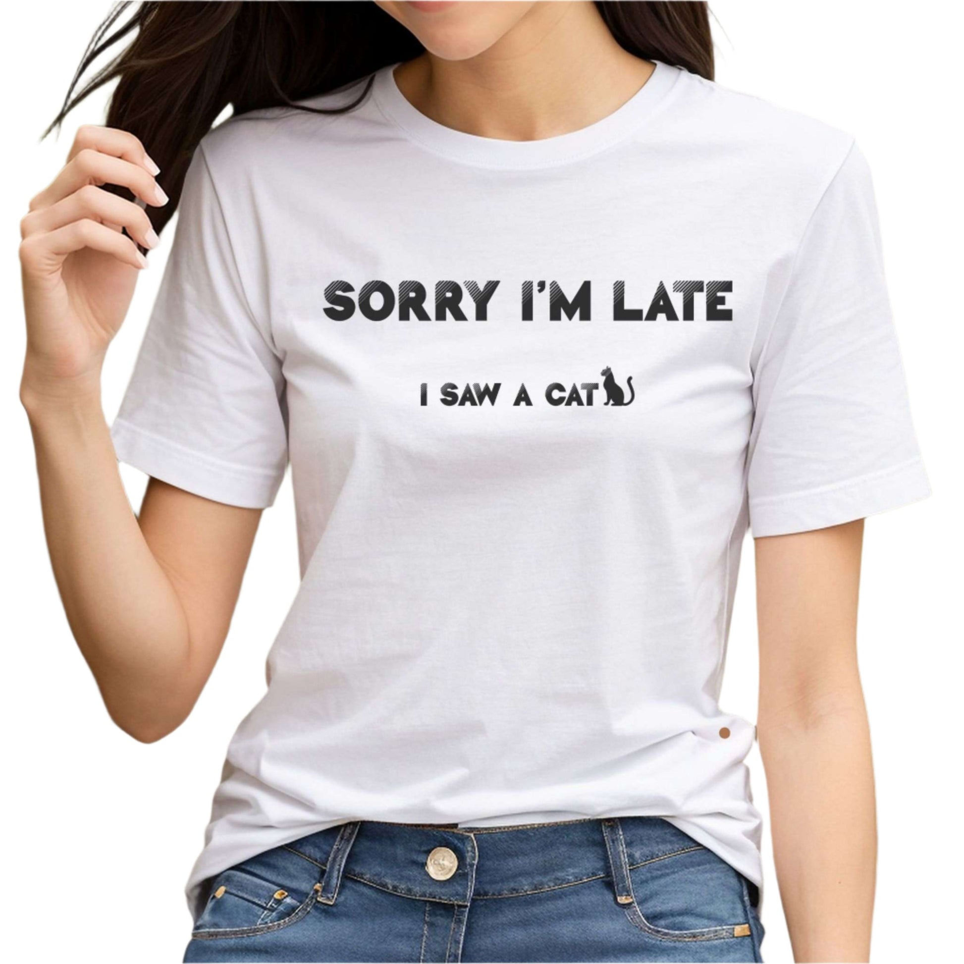 White I Saw A Cat T-Shirt Unisex Crew Neck 