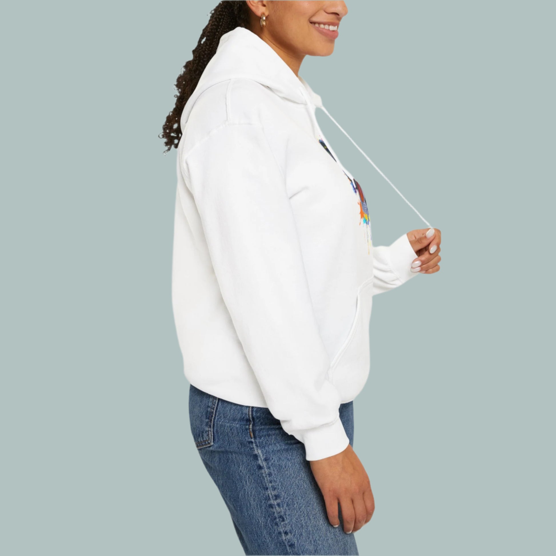 White Lost In Music Cat Themed Hooded Sweatshirt Unisex