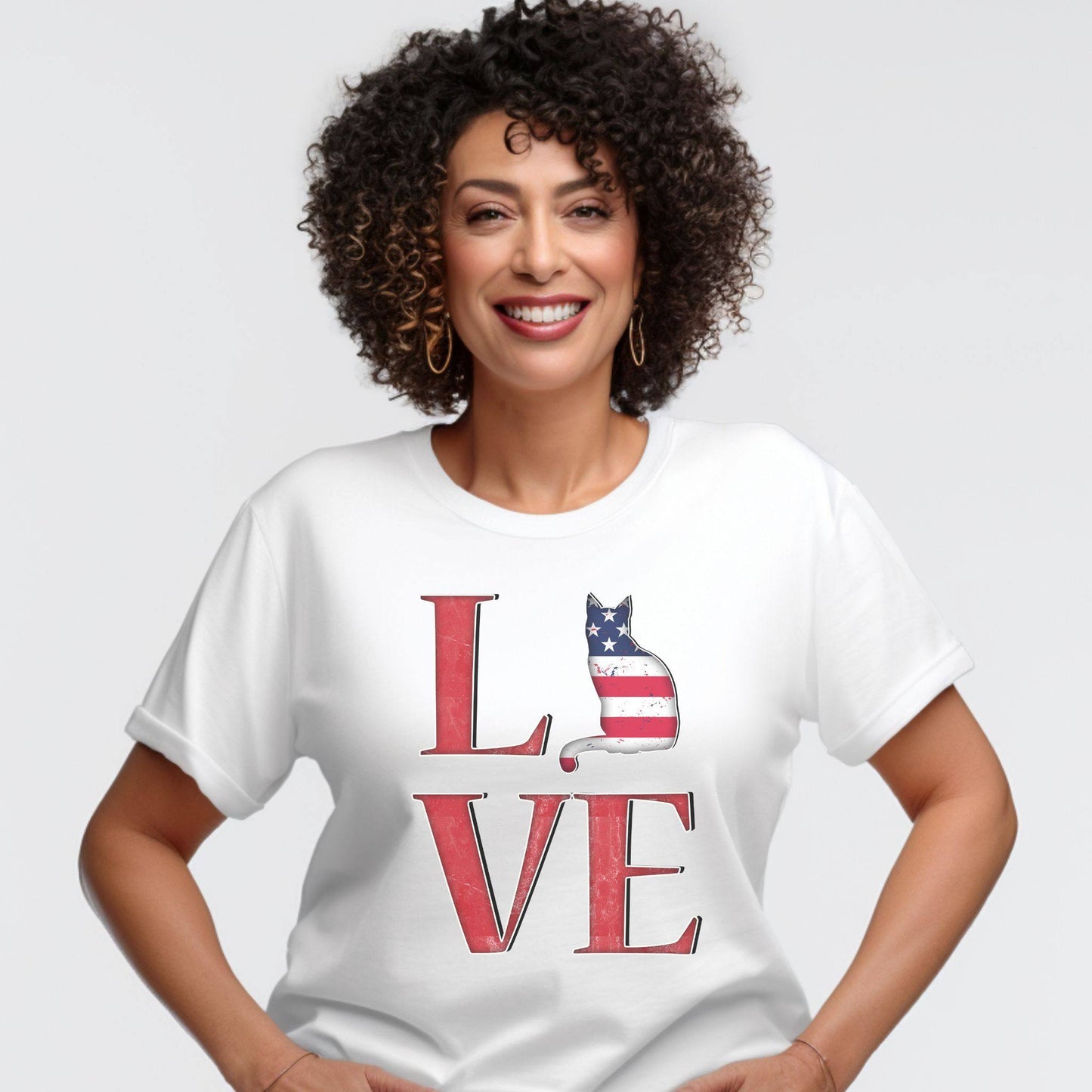 White Love USA T-Shirt Cat Themed Unisex