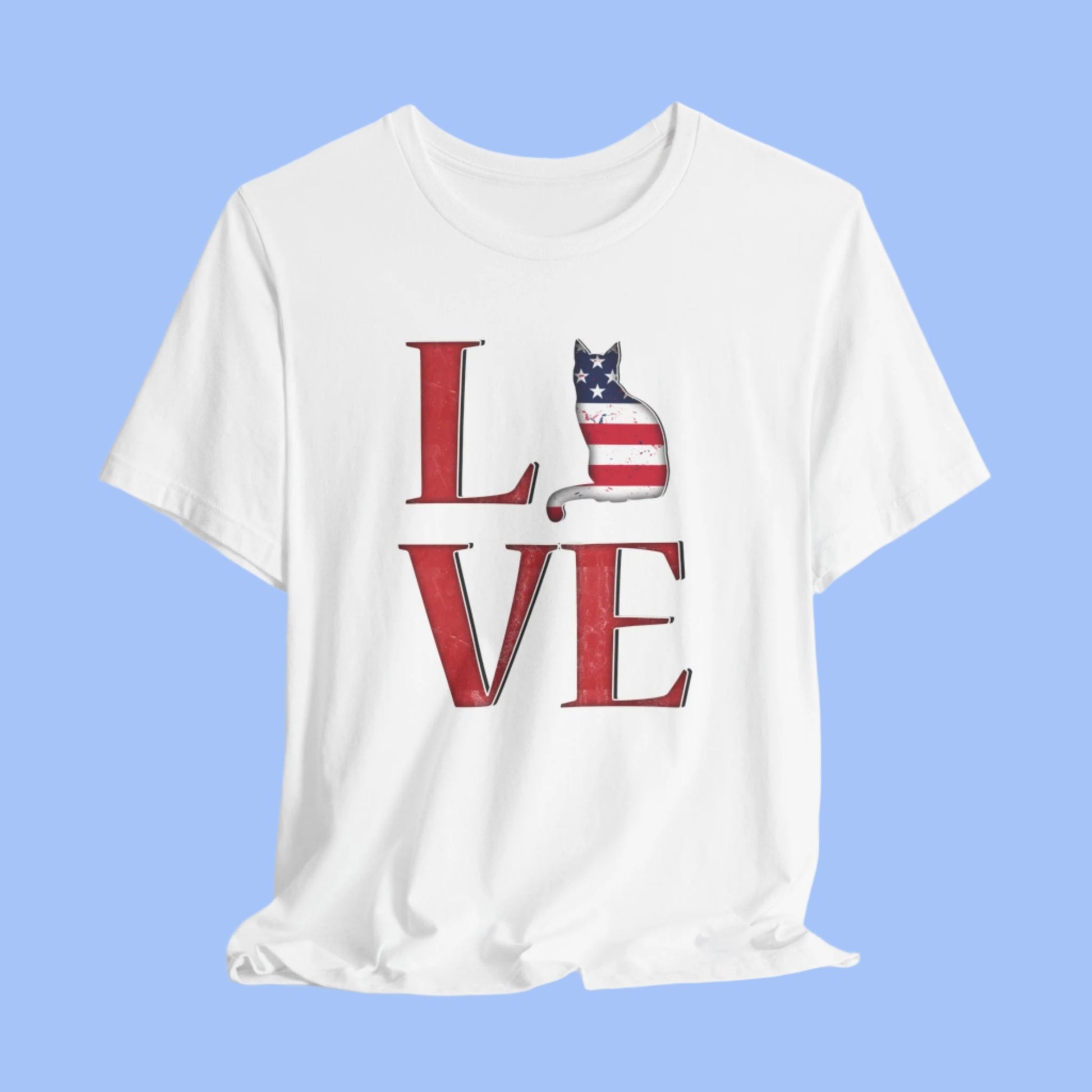 White Love USA T-Shirt Cat Themed Unisex