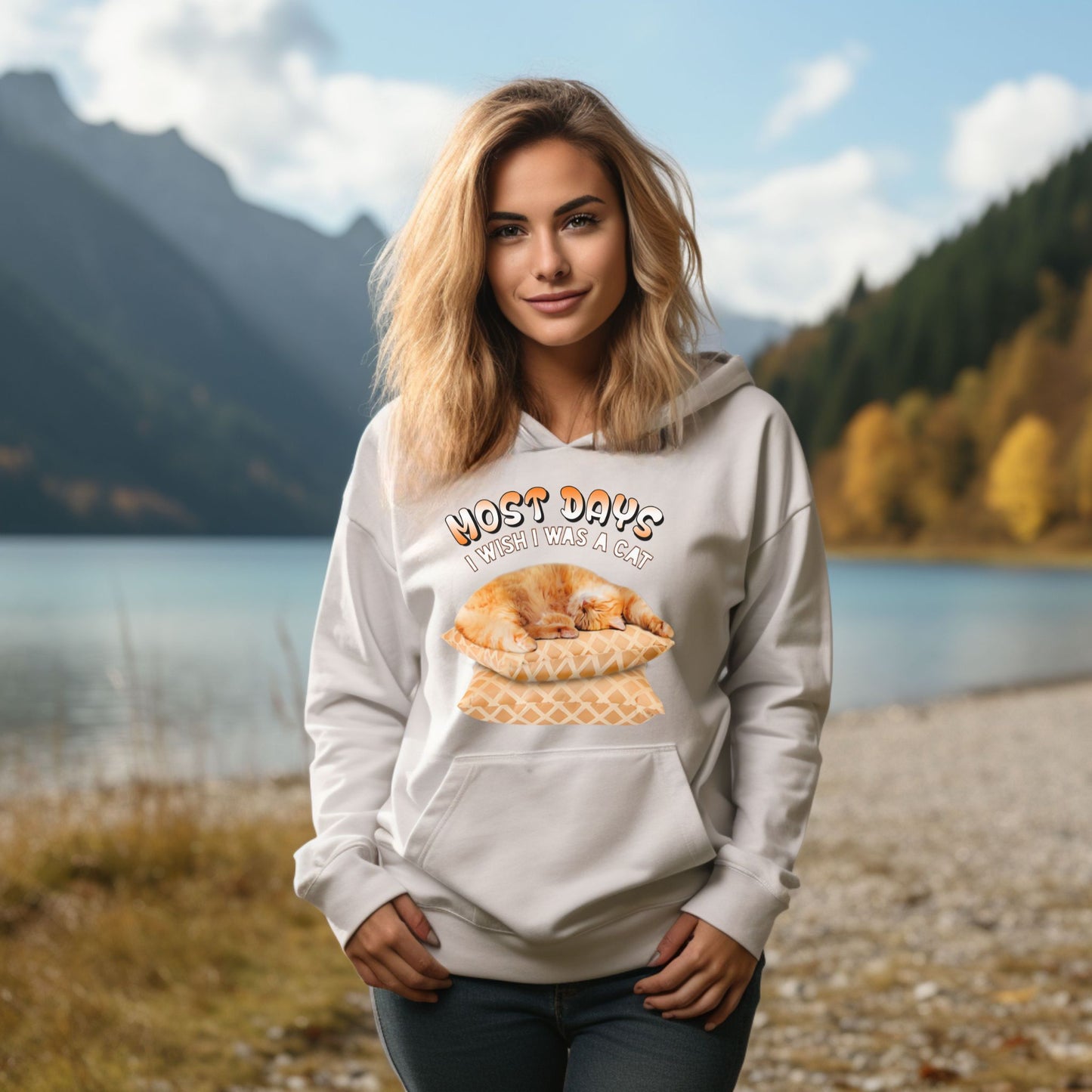 White Most Days Cat Themed Hooded Sweatshirt Unisex 