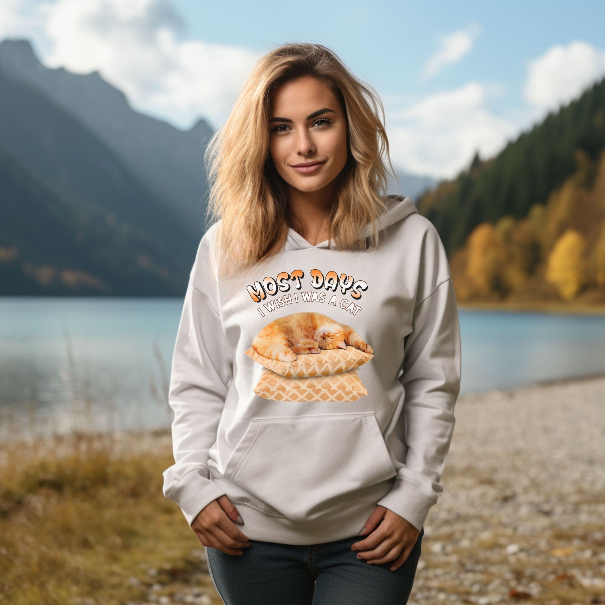 White Most Days Cat Themed Hooded Sweatshirt Unisex 