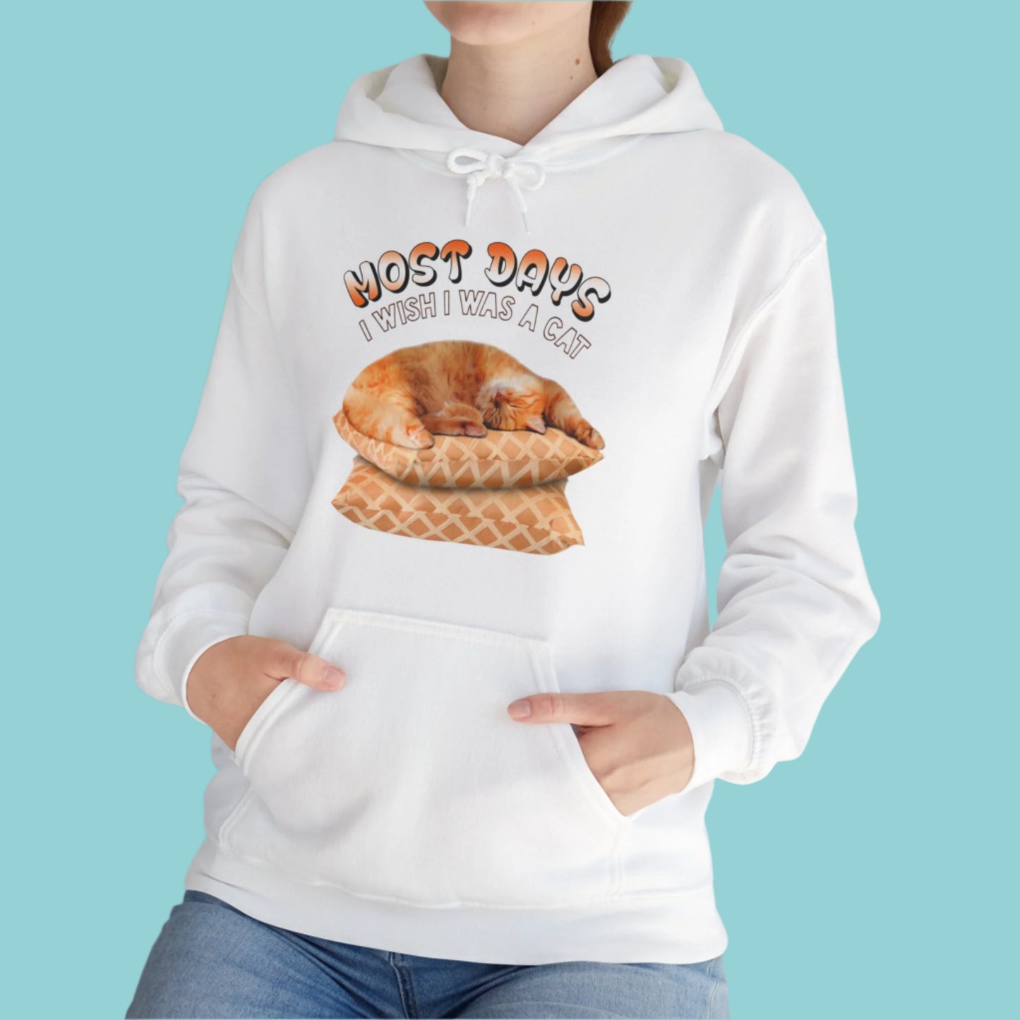 White Most Days Cat Themed Hooded Sweatshirt Unisex 