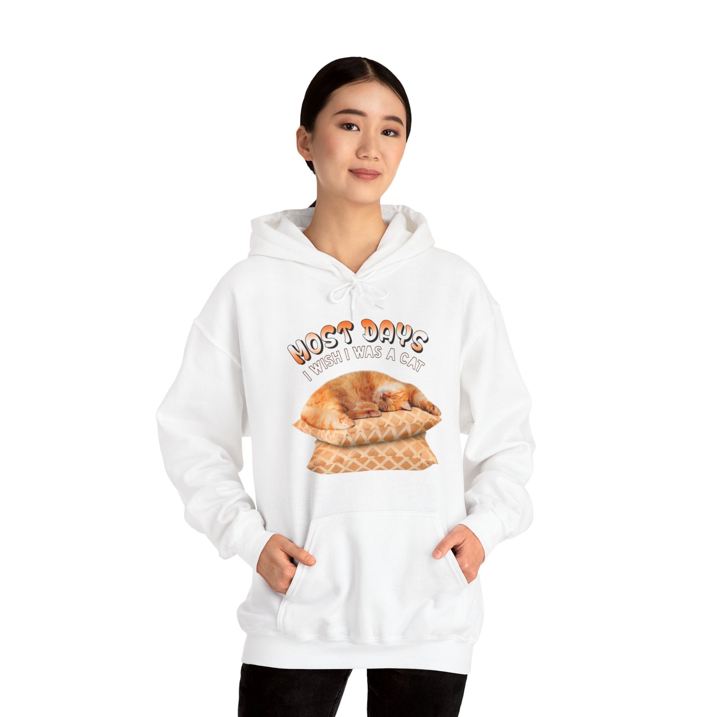 White Most Days Cat Themed Hooded Sweatshirt Unisex 
