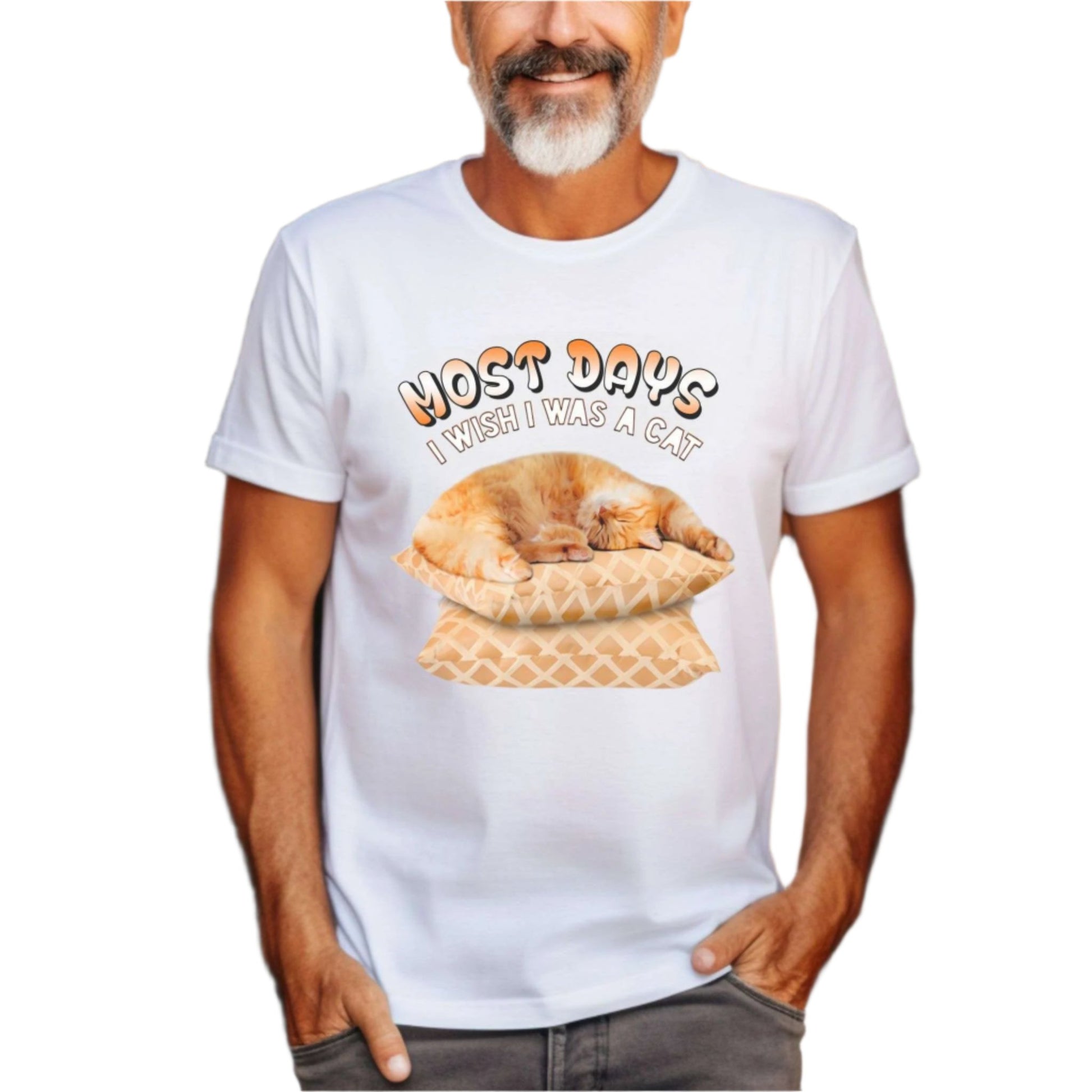 White Most Days Cat T-Shirt Unisex Crew Neck