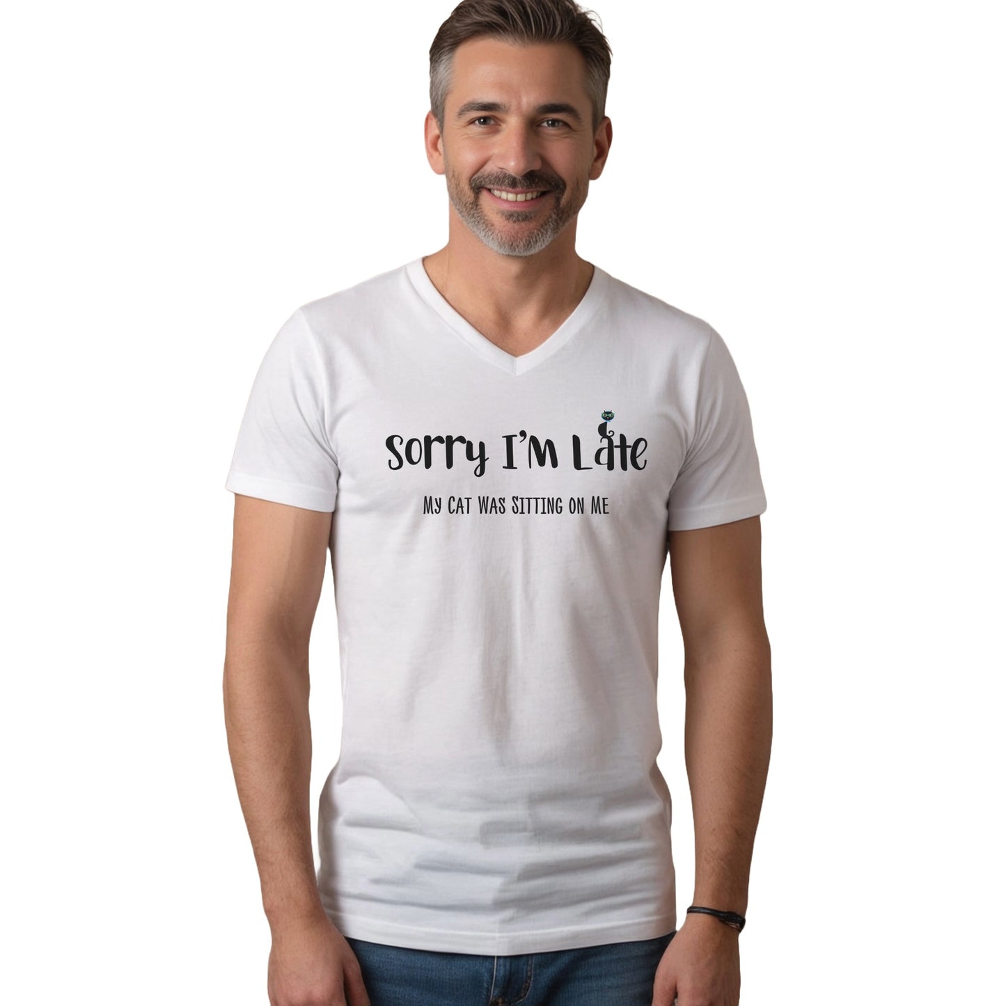 White My Cat Was Sitting n Me T-Shirt V-Neck Unisex