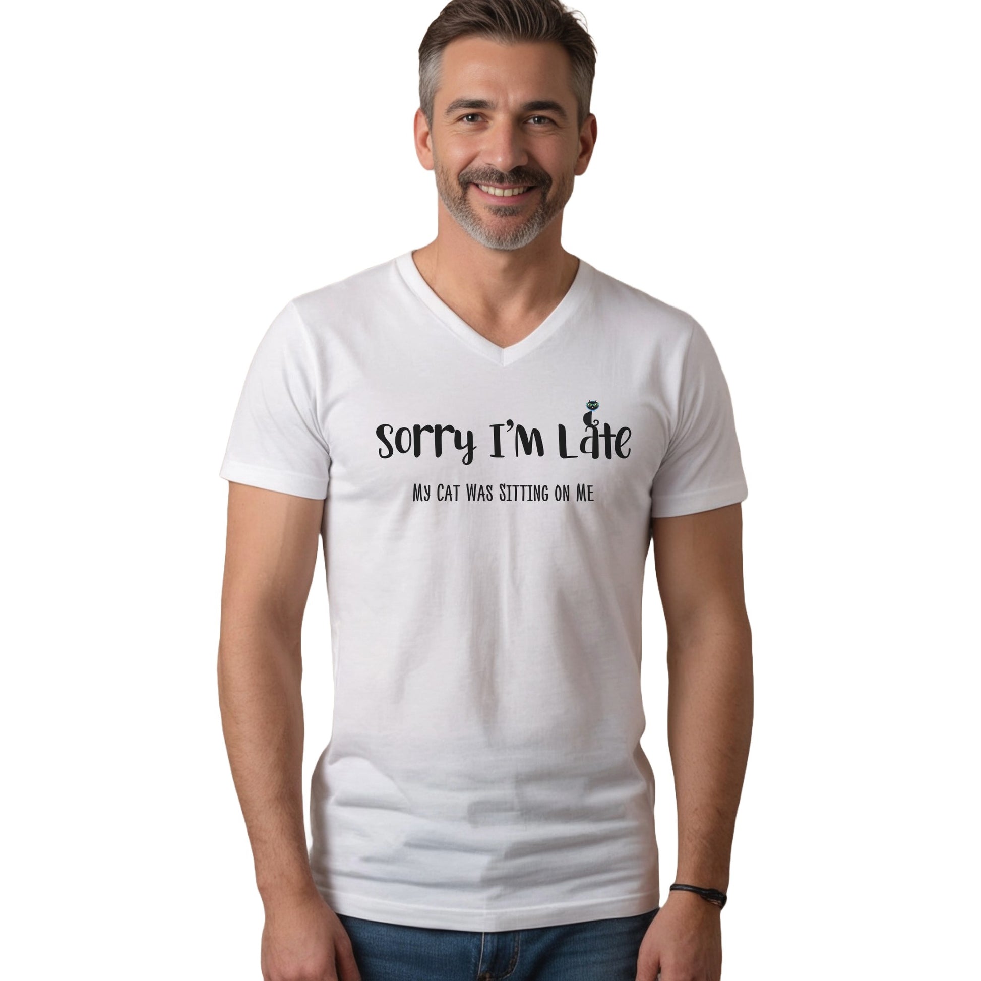 White My Cat Was Sitting n Me T-Shirt V-Neck Unisex