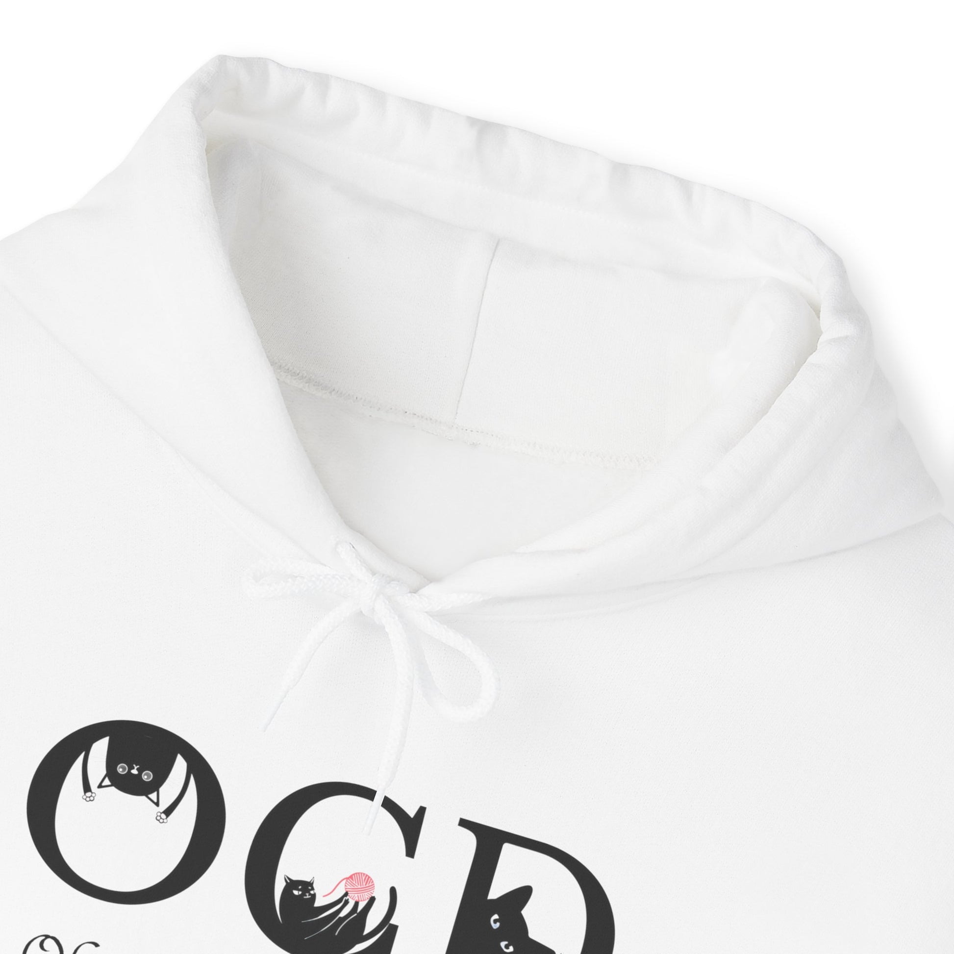White OCD Cat Themed Unisex Hooded Sweatshirt