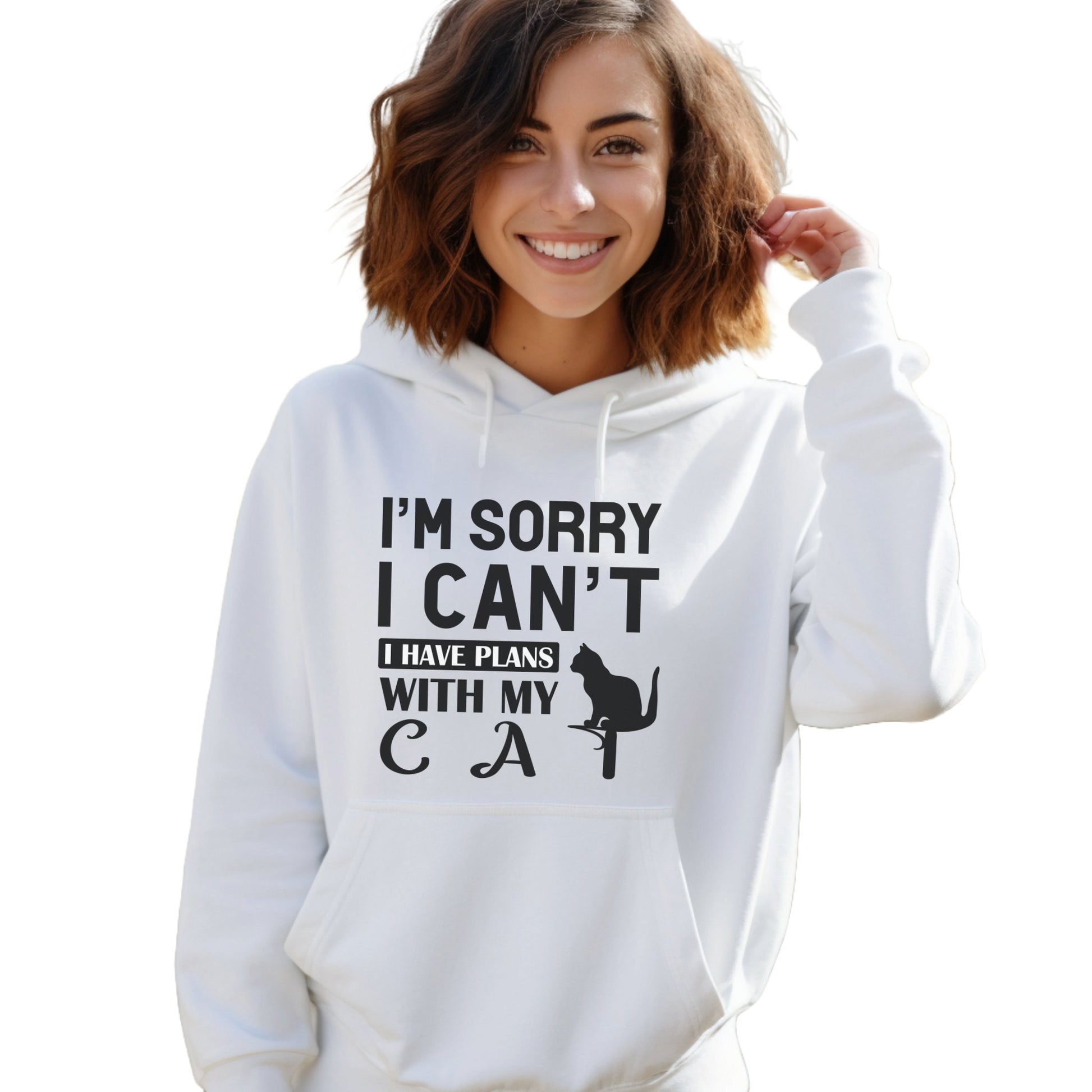 White Plans With My Cat Hooded Sweatshirt Unisex