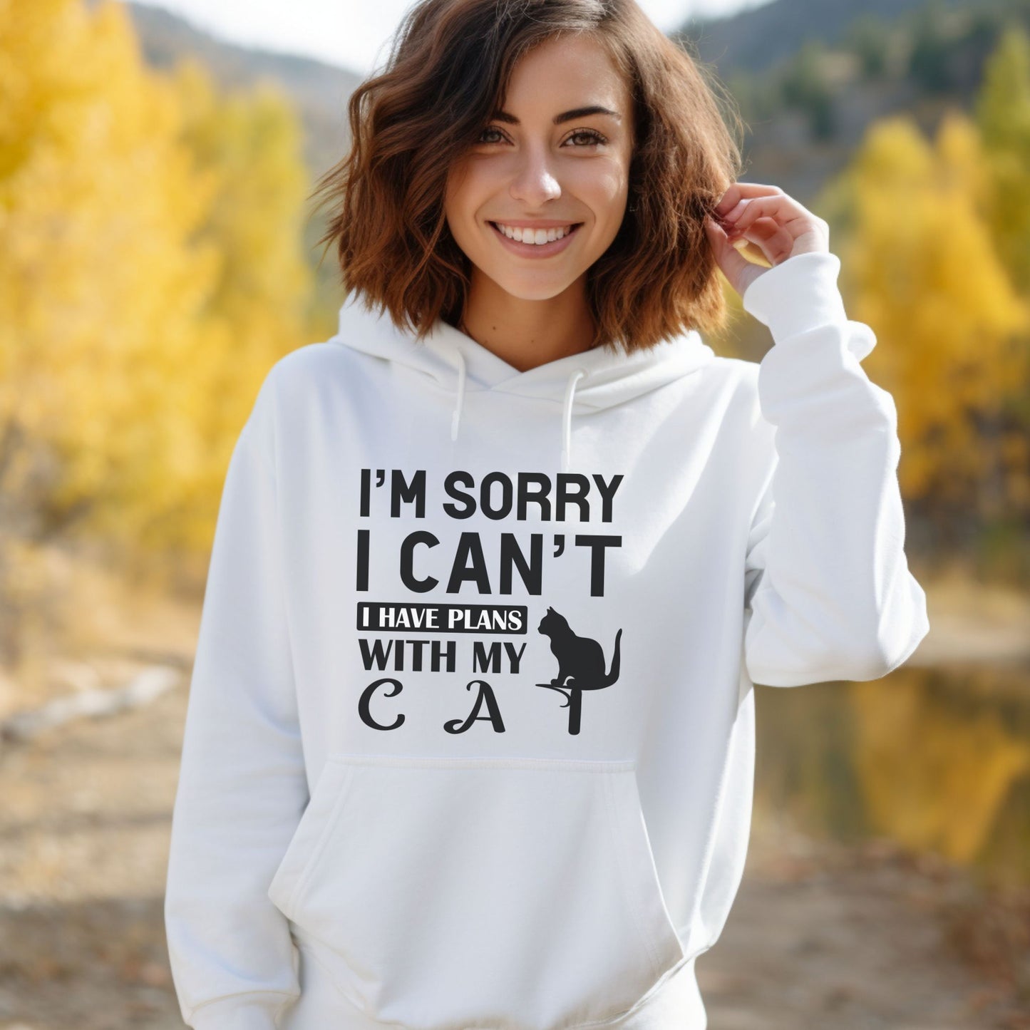 White Plans With My Cat Hooded Sweatshirt Unisex