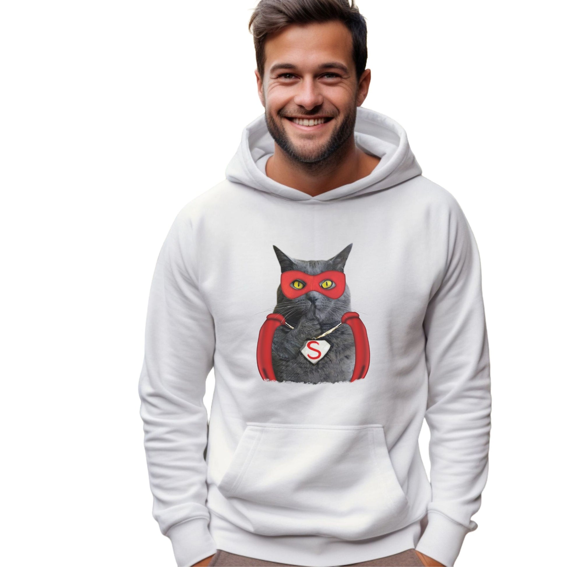 White Super Cat Hooded Sweatshirt Unisex