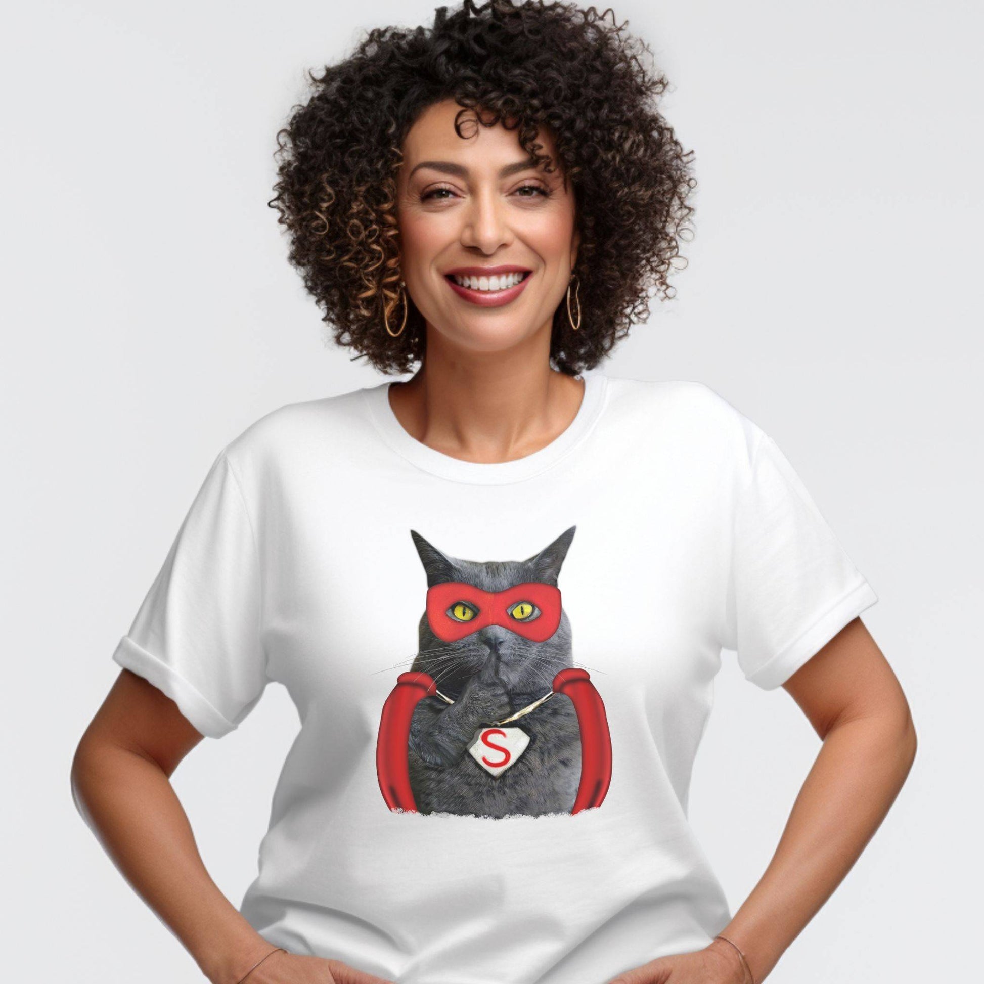 White Super Cat T-Shirt Unisex Crew Neck