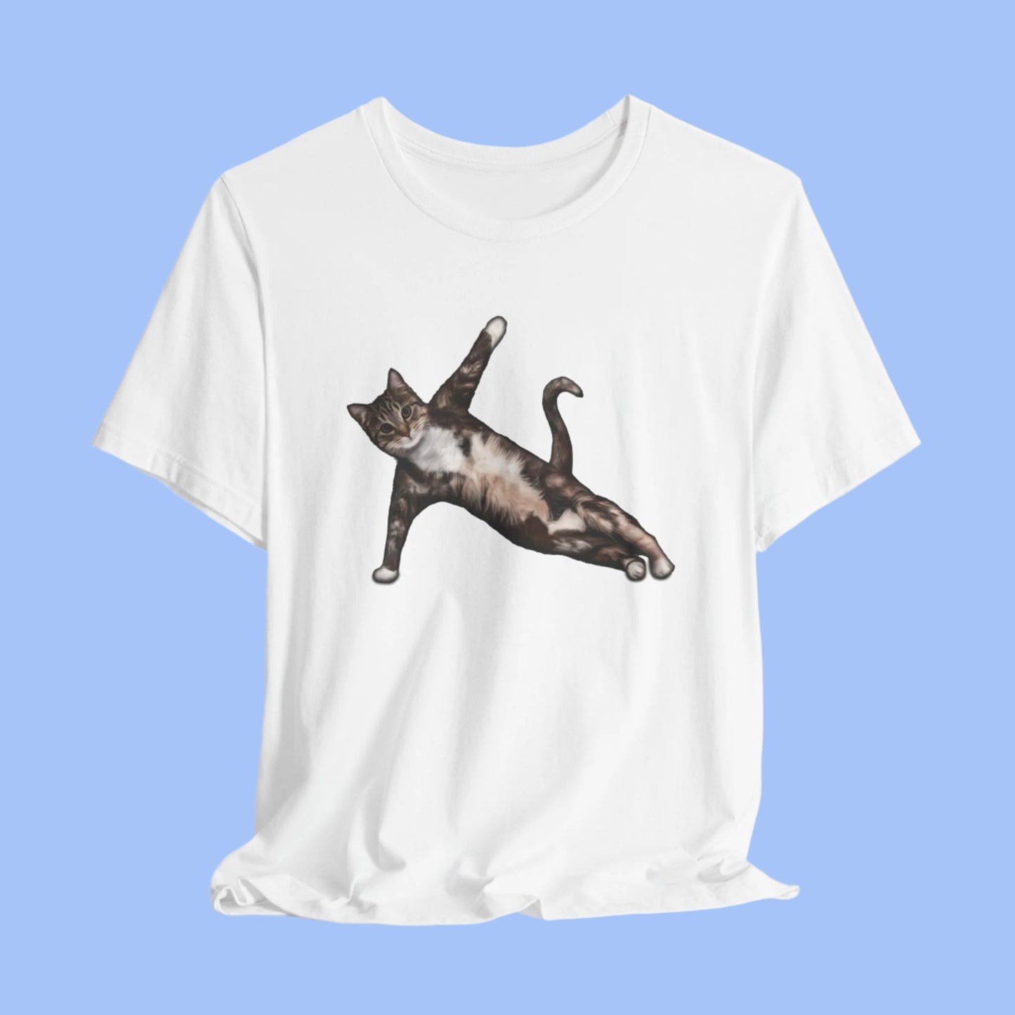 White Yoga Pose Cat T-Shirt Unisex Crew Neck