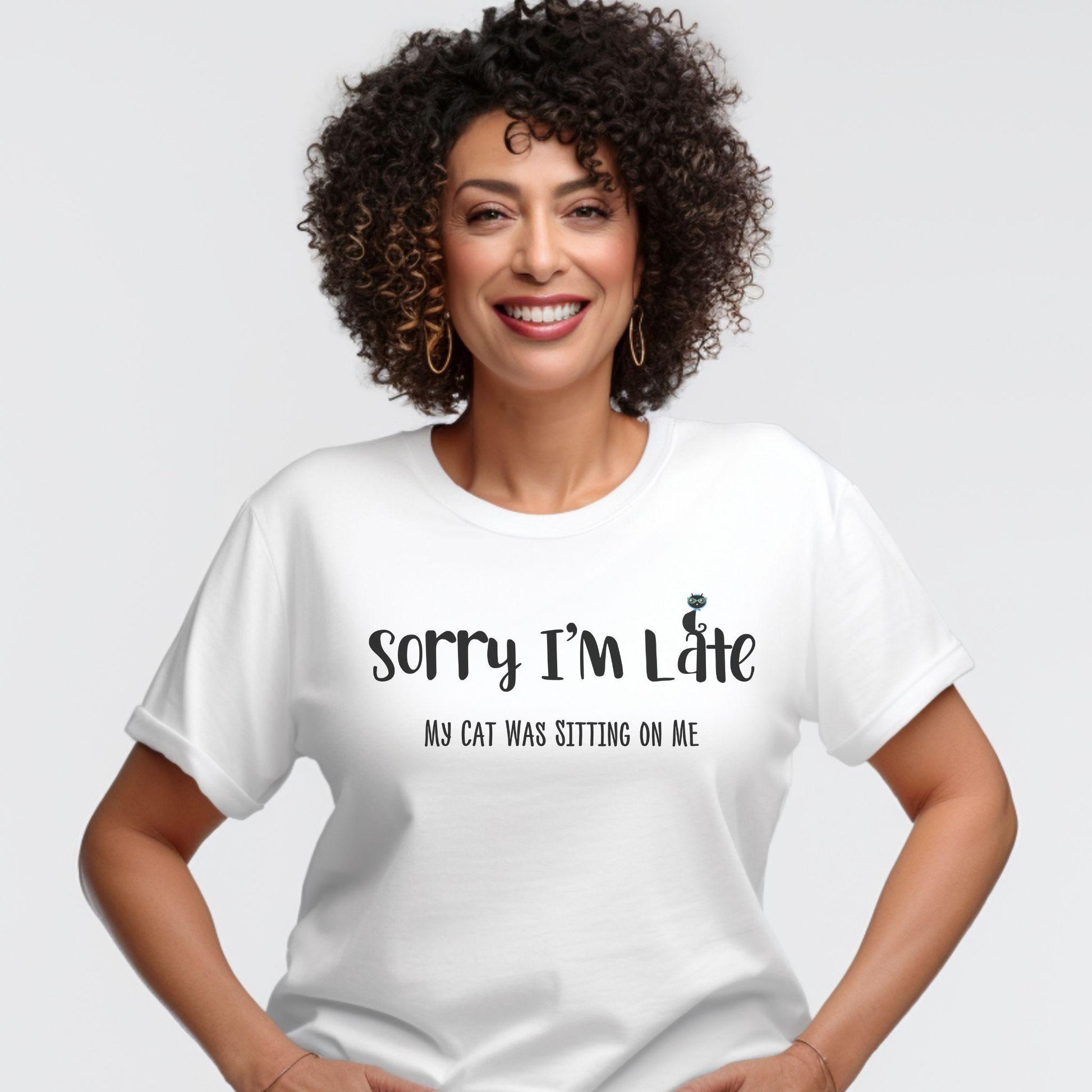 White my_cat_was_sitting_on_me_T-shirt_unisex Crew Neck