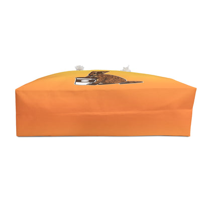 Yellow Weekender Tote bag with a cartoon Bengal cat