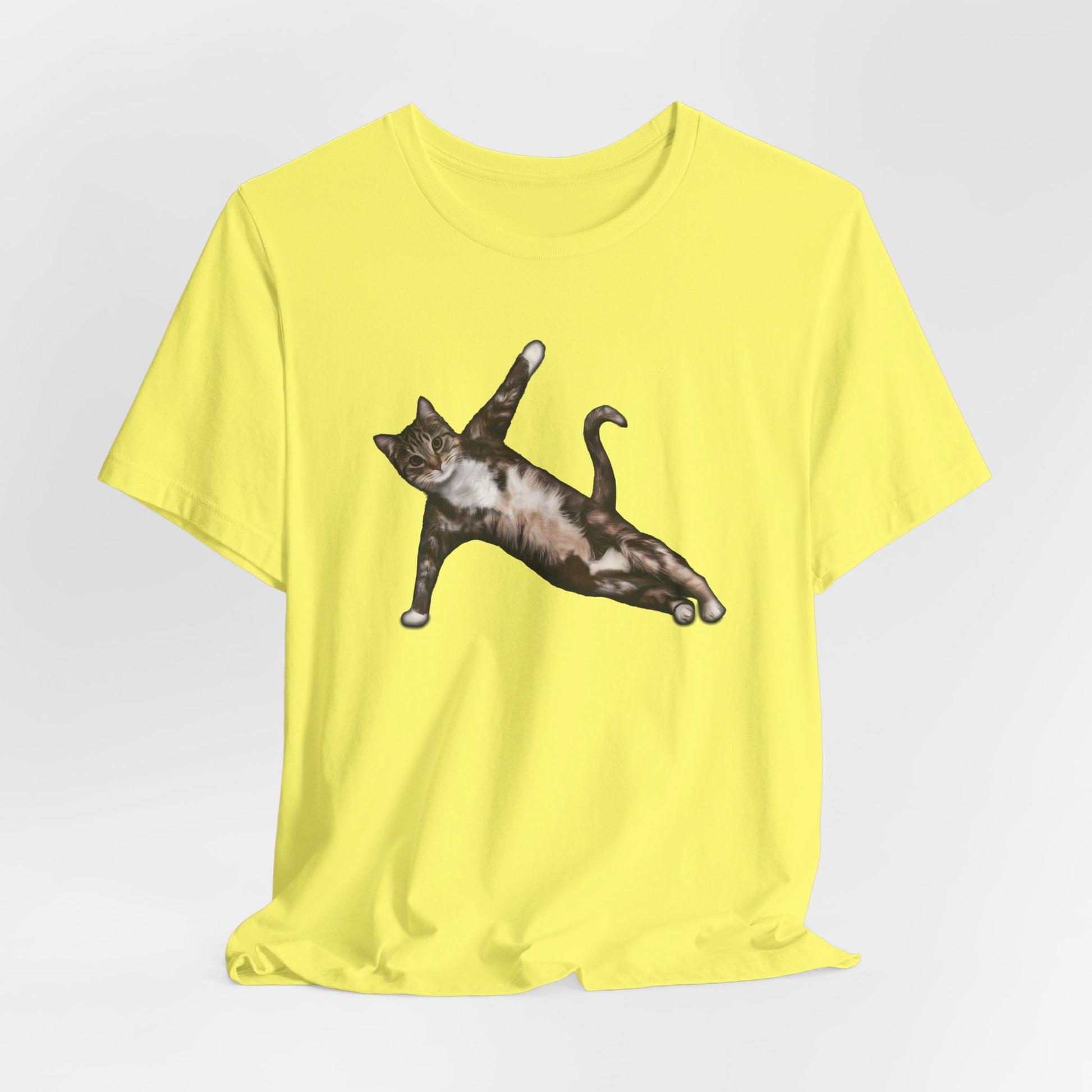 Yellow Yoga Pose Cat T-Shirt Unisex Crew Neck