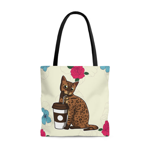 Drinking Cat Tote Bag (Cream)