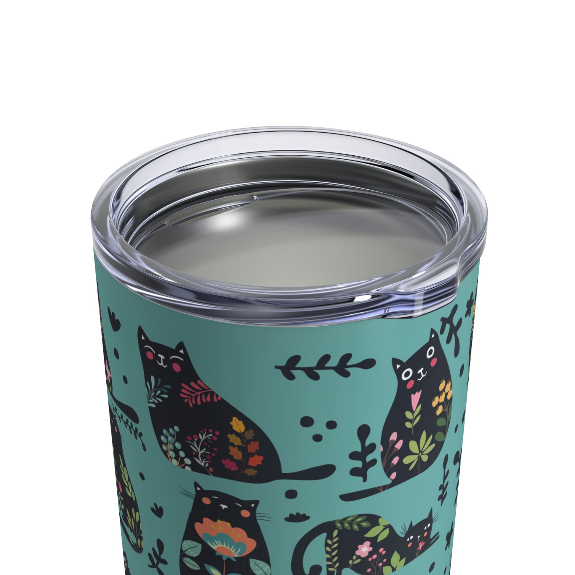 Abstract On Blue Cat Silhouette Floral Themed Travel Tumbler 10oz