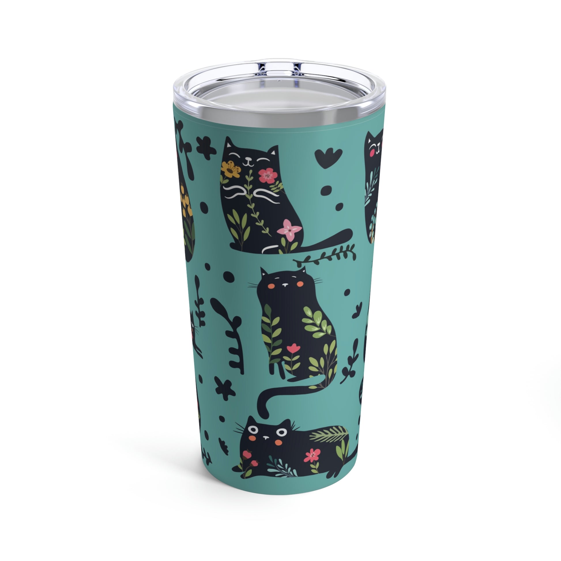 Abstract On Blue Tumbler 20oz Cat And Floral Design Travel Cup