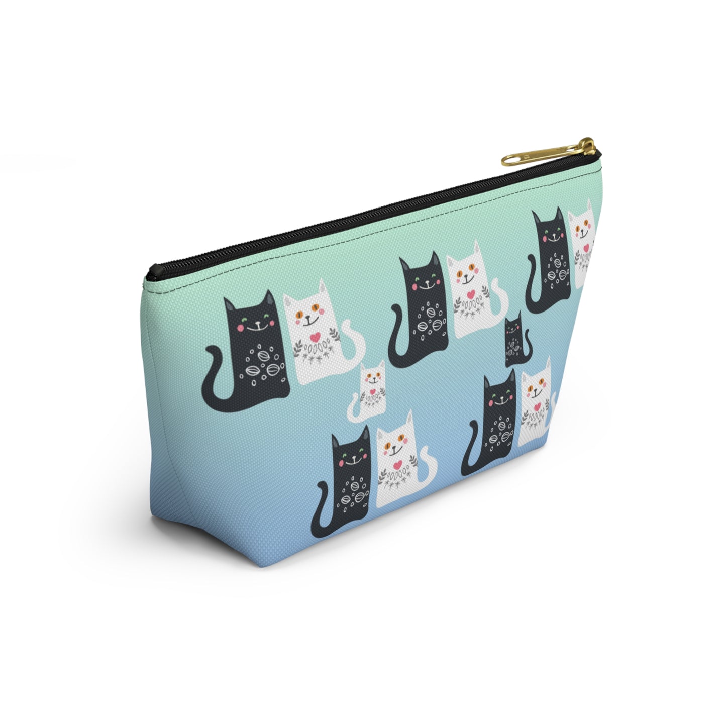 Blue colored Accessory Bag, featuring a charming black and white cats pattern Cosmetic, makeup, toiletry, travel, pencil case & everyday bag for cat lovers.