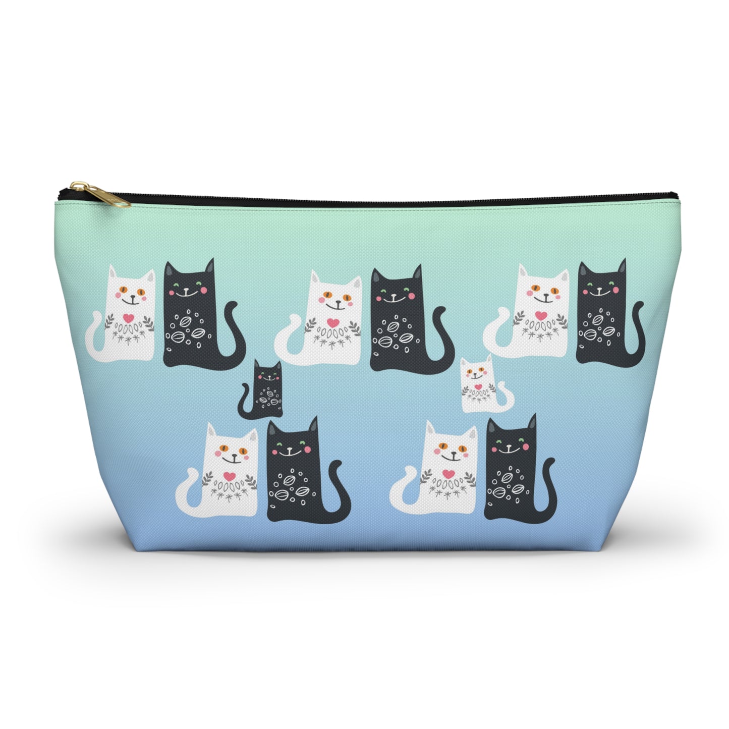 Blue colored Accessory Bag, featuring a charming black and white cats pattern Cosmetic, makeup, toiletry, travel, pencil case & everyday bag for cat lovers.