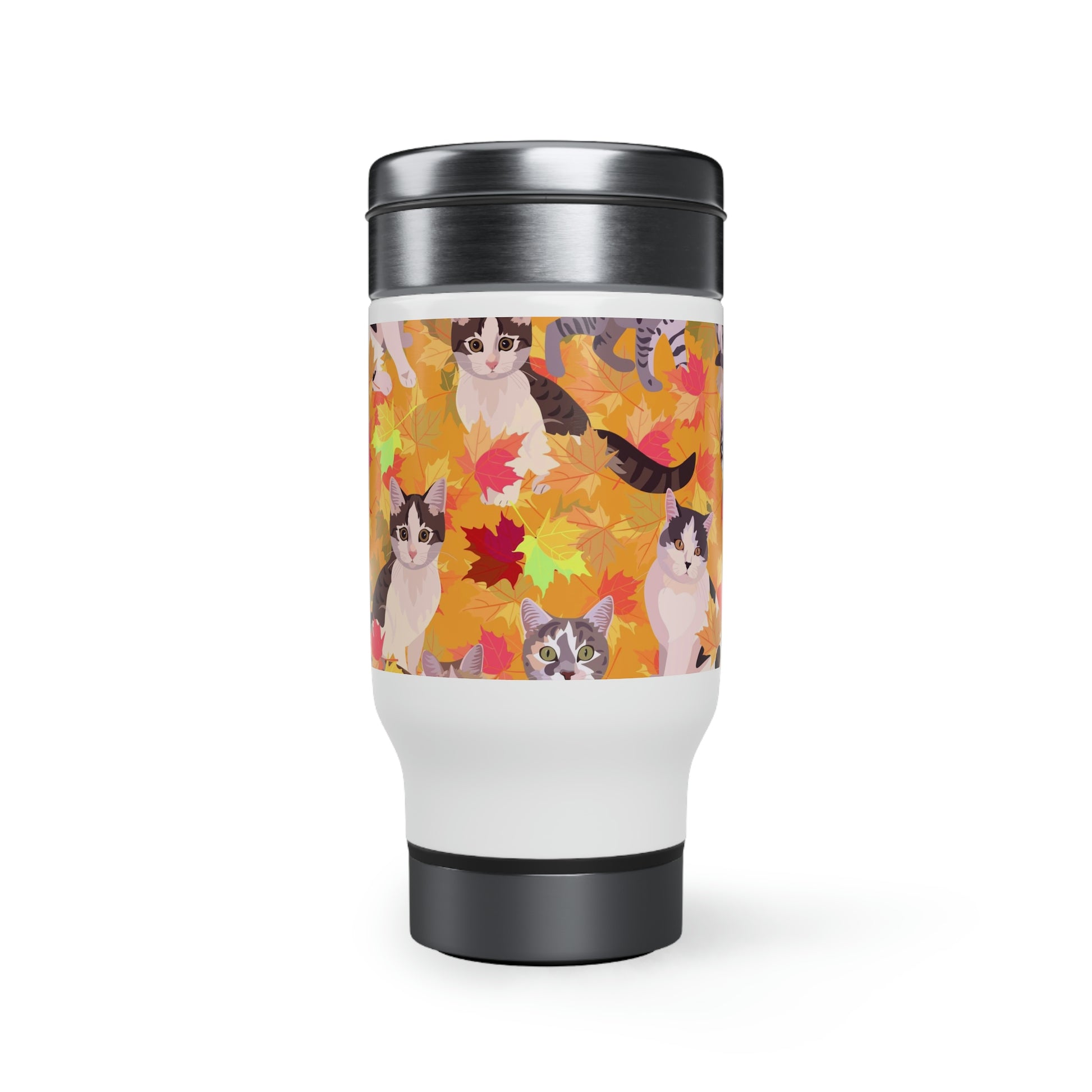 Cats & Fall Themed Fall Leaves Travel Mug 14oz With Black Handle Insulating Plastic Thermos Interior  
