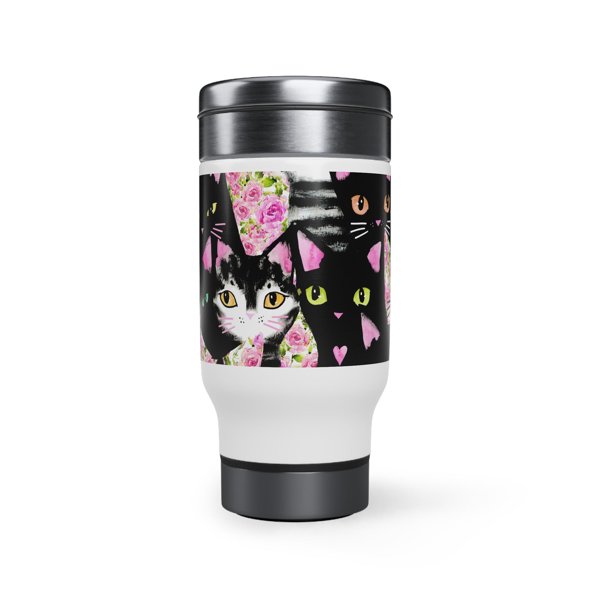 Cats & Roses Insulated Travel Mug Multicolored 14oz