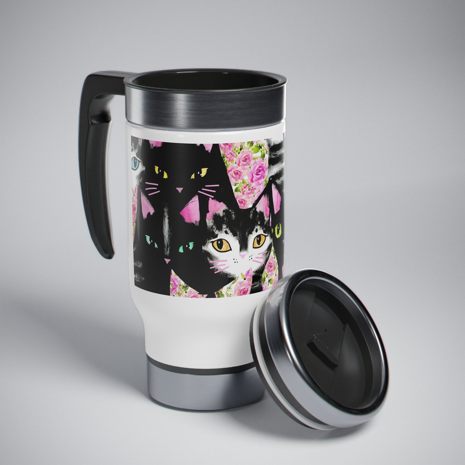 Cats & Roses Insulated Travel Mug Multicolored 14oz