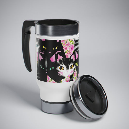 Cats & Roses Insulated Travel Mug Multicolored 14oz
