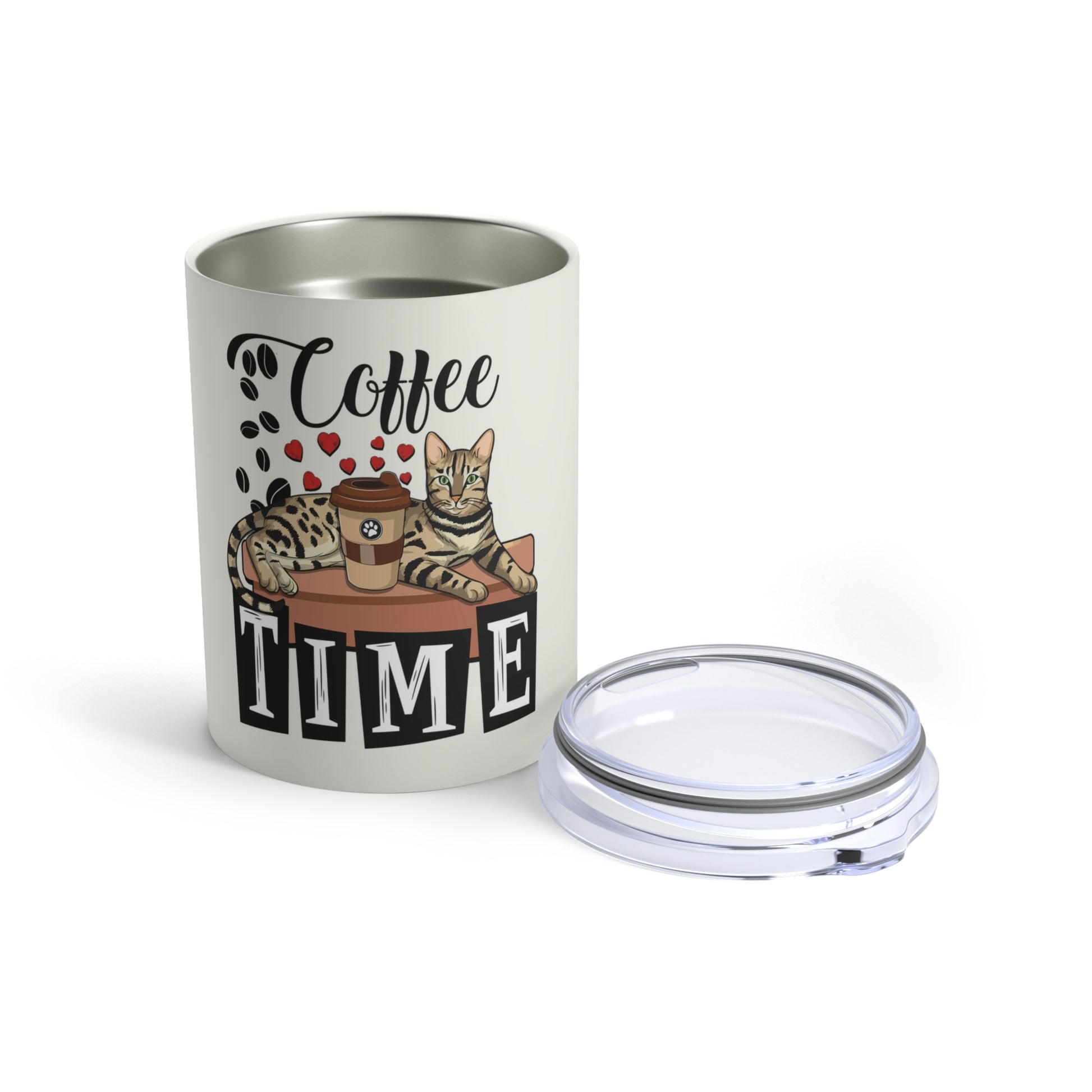 Coffee Beans & Love Hearts Bengal Cat Small Travel Tumbler 10oz