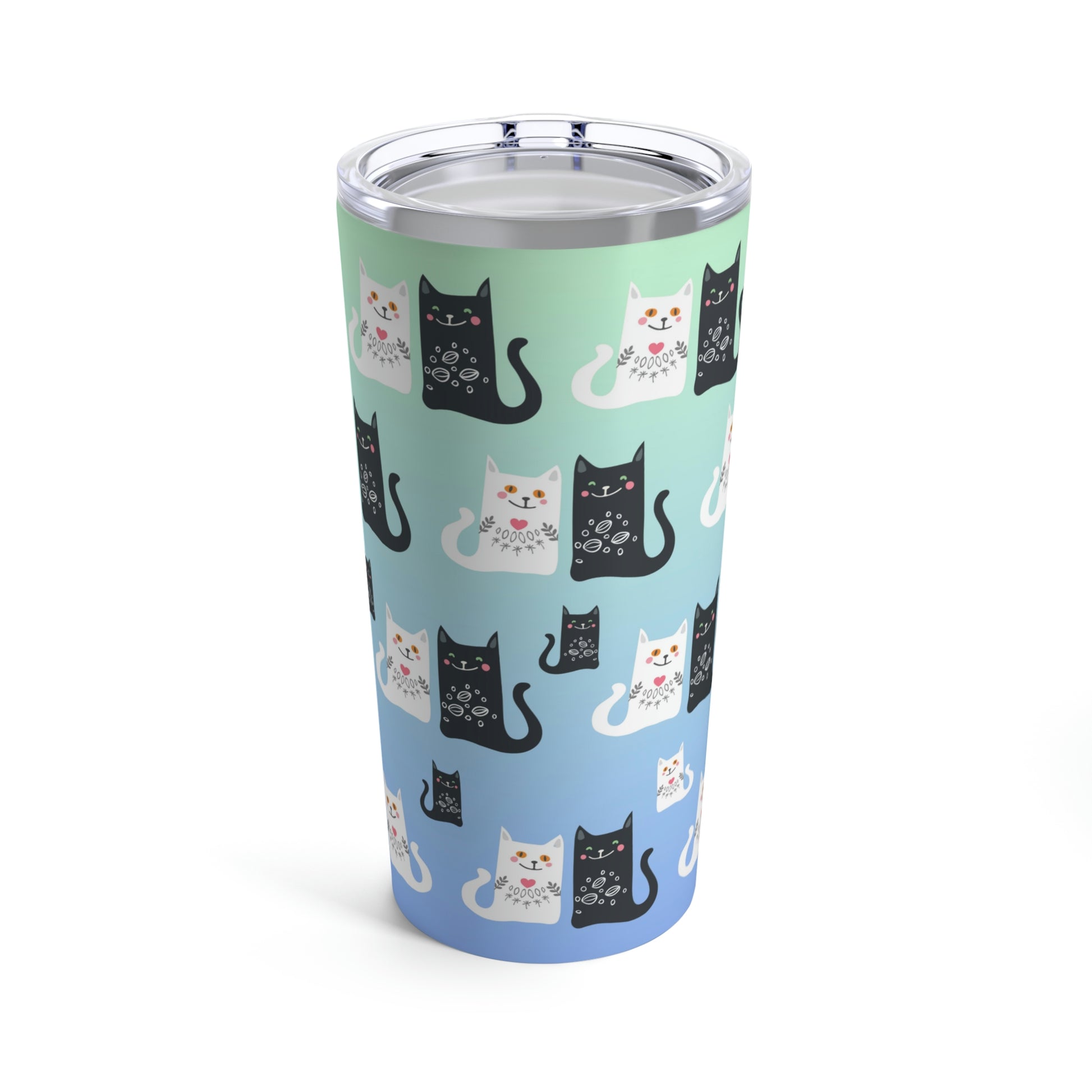 Happy Together Tumbler 20oz A stainless steel tumbler with a black and white cat pattern.
