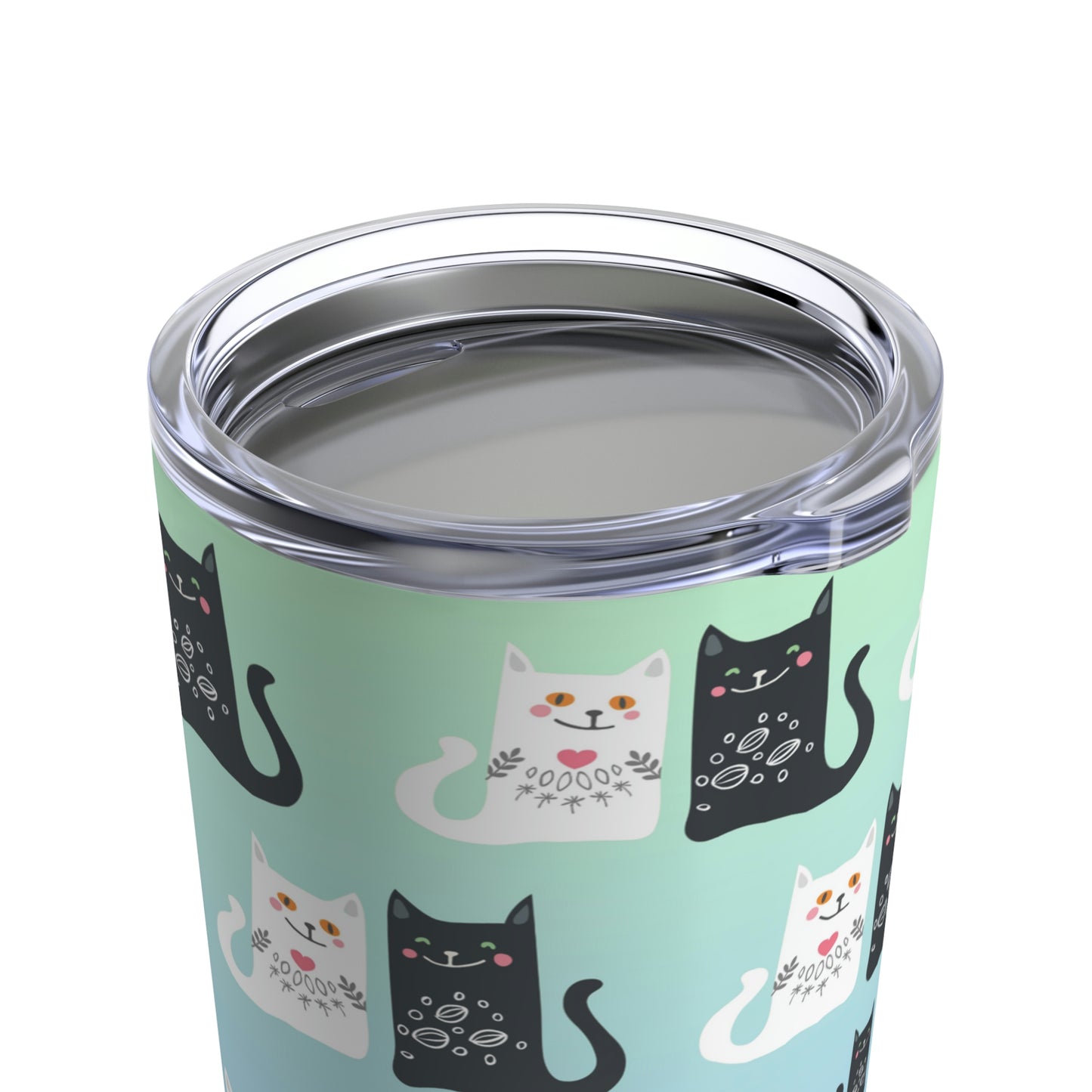 Happy Together Tumbler 20oz A stainless steel tumbler with a black and white cat pattern.