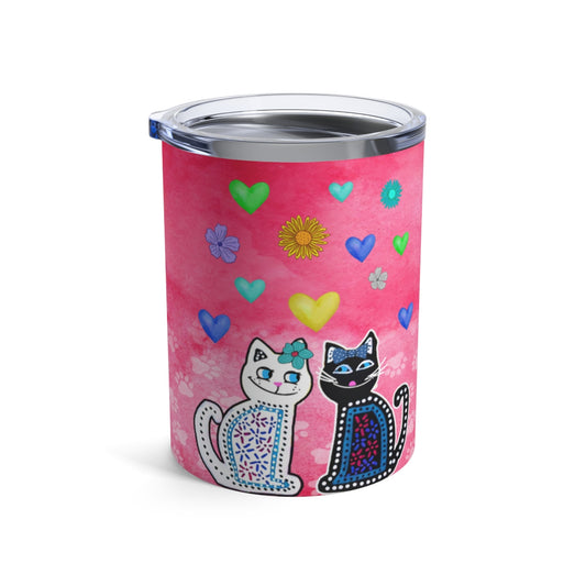 Hearts Tumbler 10oz Black & White Cats Flowers & Hearts 