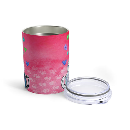 Hearts Tumbler 10oz Black & White Cats Flowers & Hearts 
