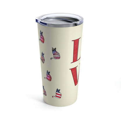 LOVE USA Tumbler 20oz Cat And USA Flag Stars And Stripes Themed Travel Tumbler