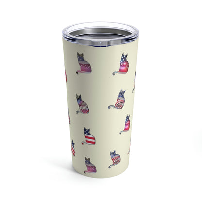 LOVE USA Tumbler 20oz Cat And USA Flag Stars And Stripes Themed Travel Tumbler