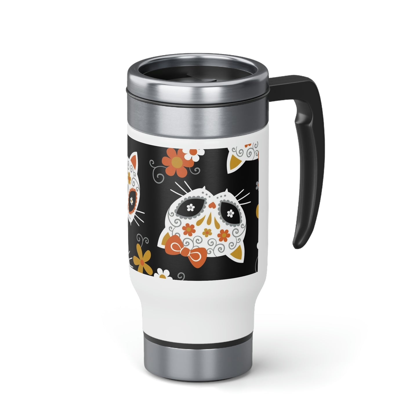 Stainless Steel Travel Mug With Colorful Day Of The Dead Festival Design Of Cat Skulls