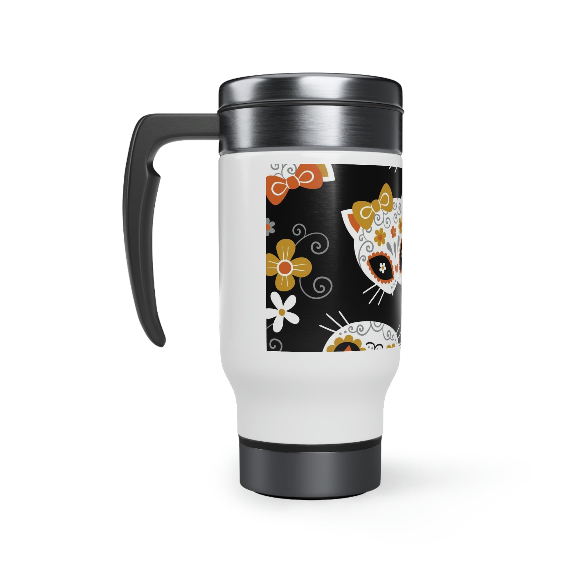 Stainless Steel Travel Mug With Colorful Day Of The Dead Festival Design Of Cat Skulls