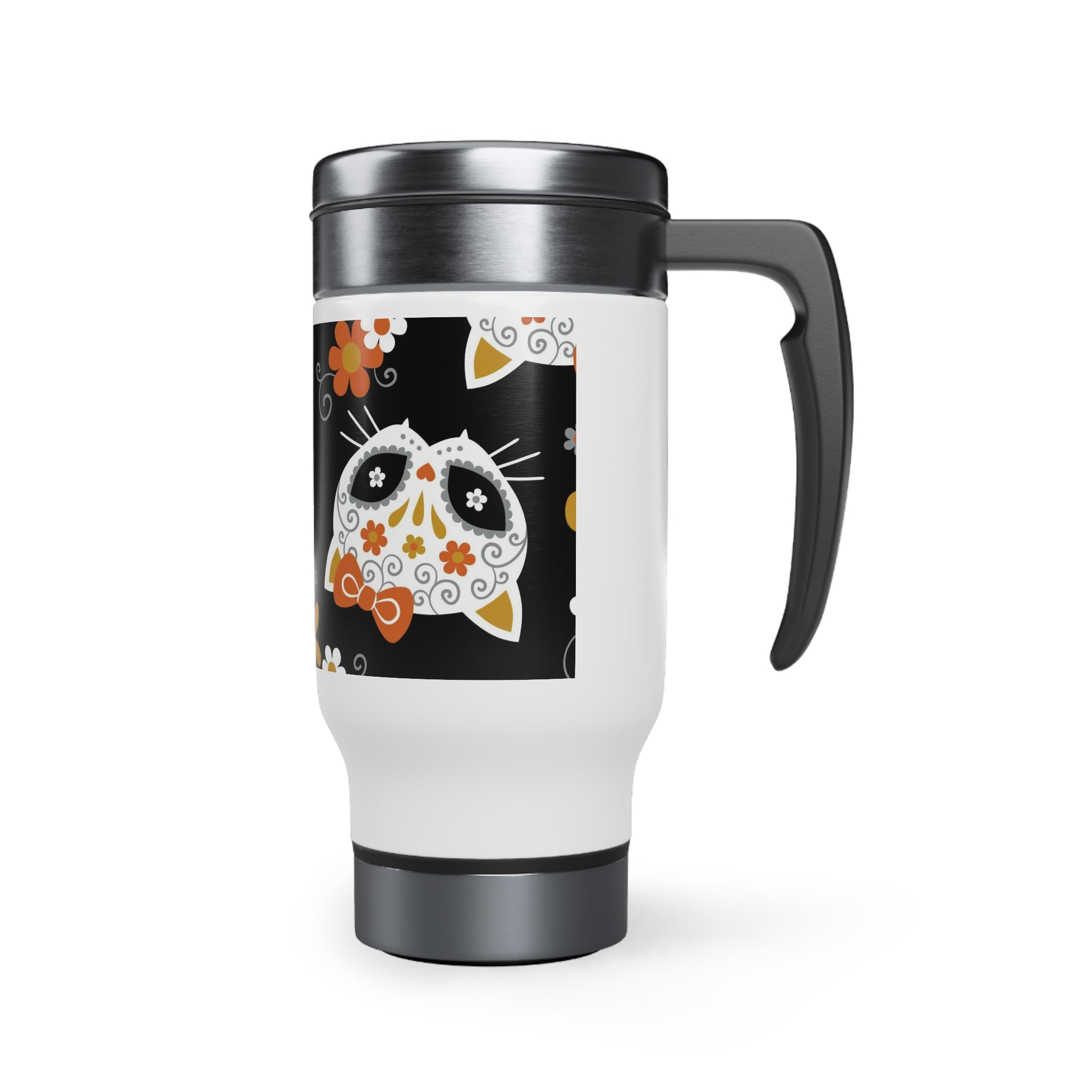 Stainless Steel Travel Mug With Colorful Day Of The Dead Festival Design Of Cat Skulls