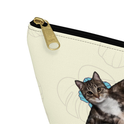 Yoga Pose accessory bag featuring a cat in a yoga pose and vibrant floral design. Cosmetic, makeup, toiletry, travel, pencil case & everyday bag for cat lovers.